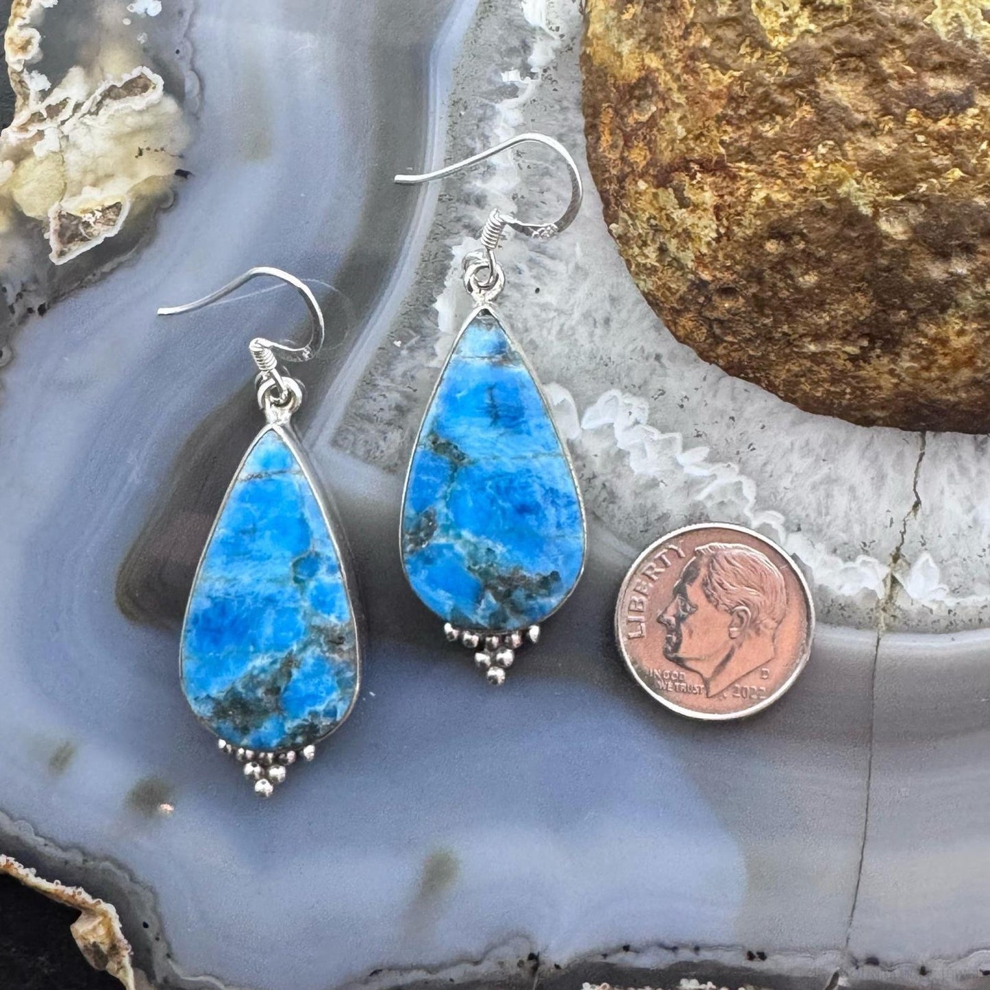 Sterling Silver Southwestern Style Teardrop Apatite Dangle Earrings For Women