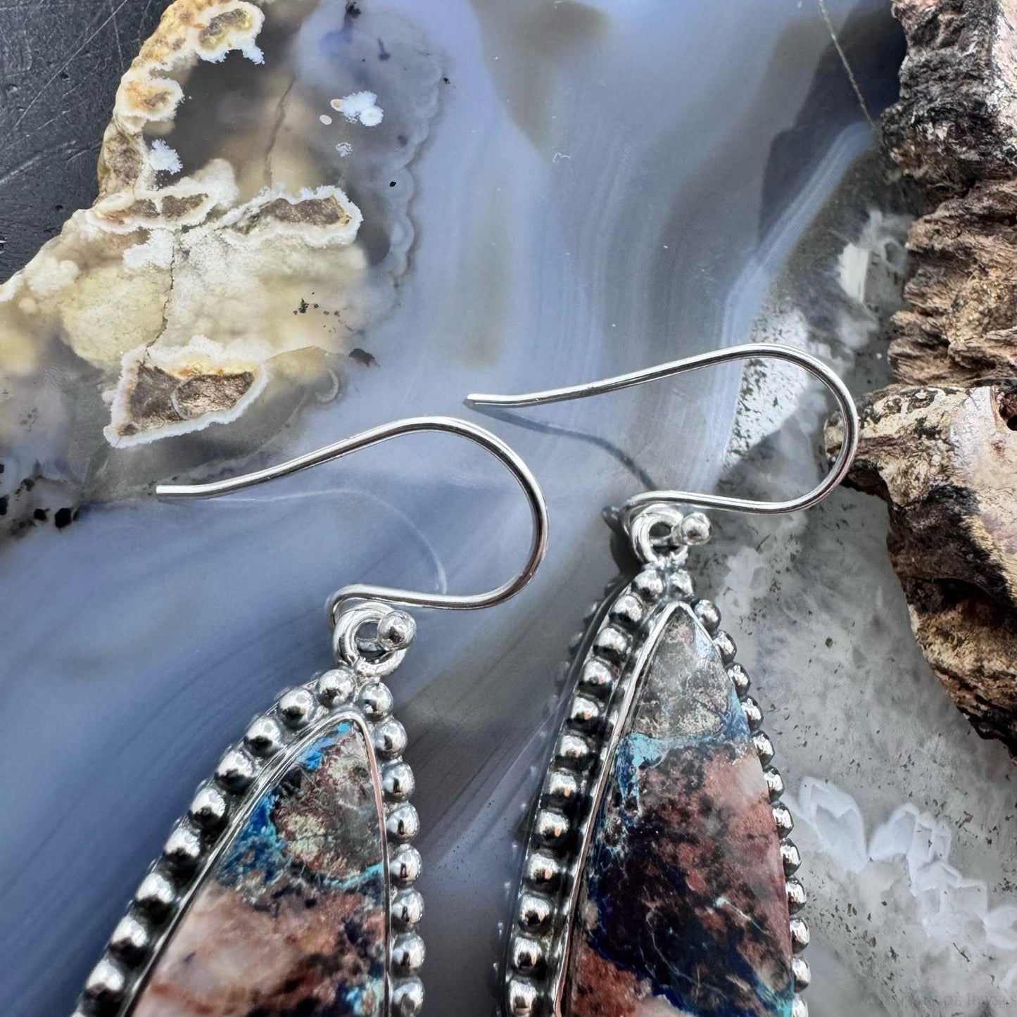Sterling Silver Southwestern Style Triangle Shattuckite Dangle Earrings For Women