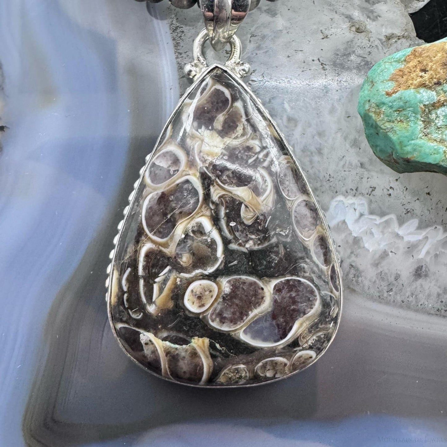 Sterling Silver Southwestern Style Turrietella Fossil Pendant For Women