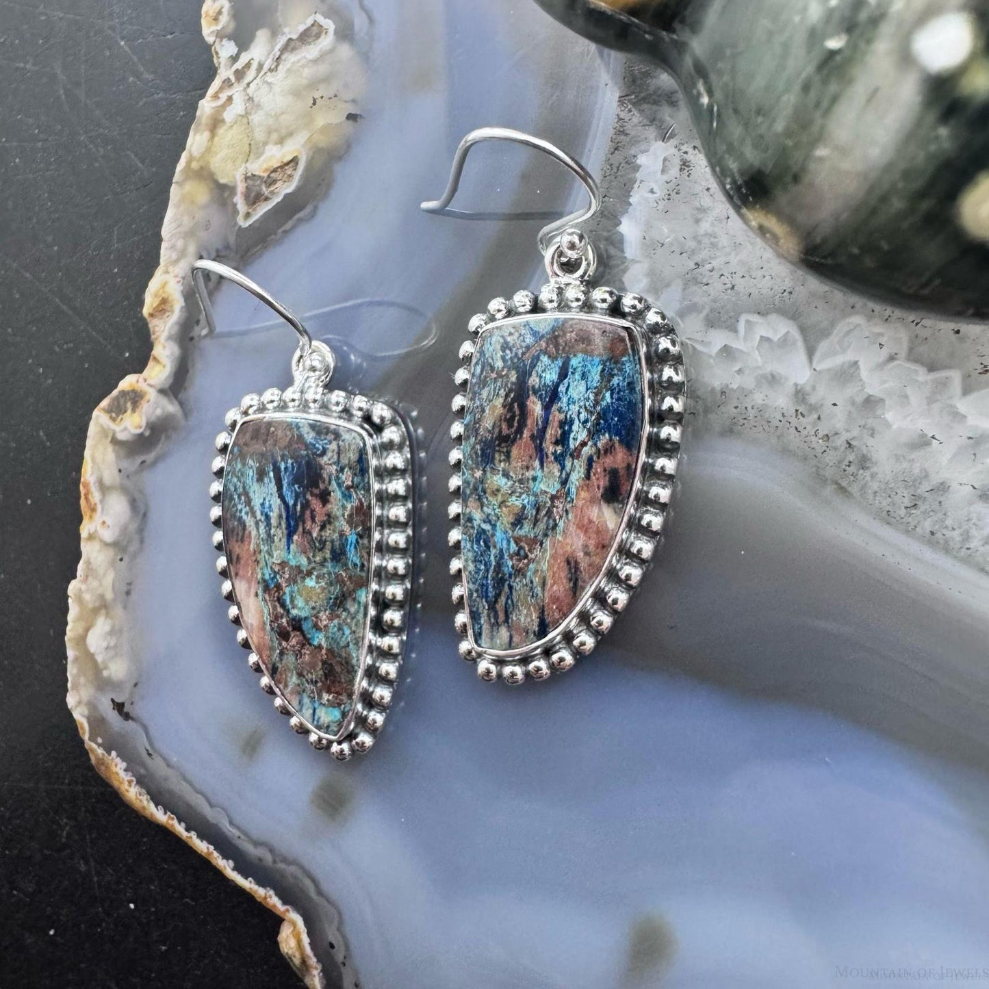 Sterling Silver Southwestern Style Triangle Shattuckite Dangle Earrings For Women #1