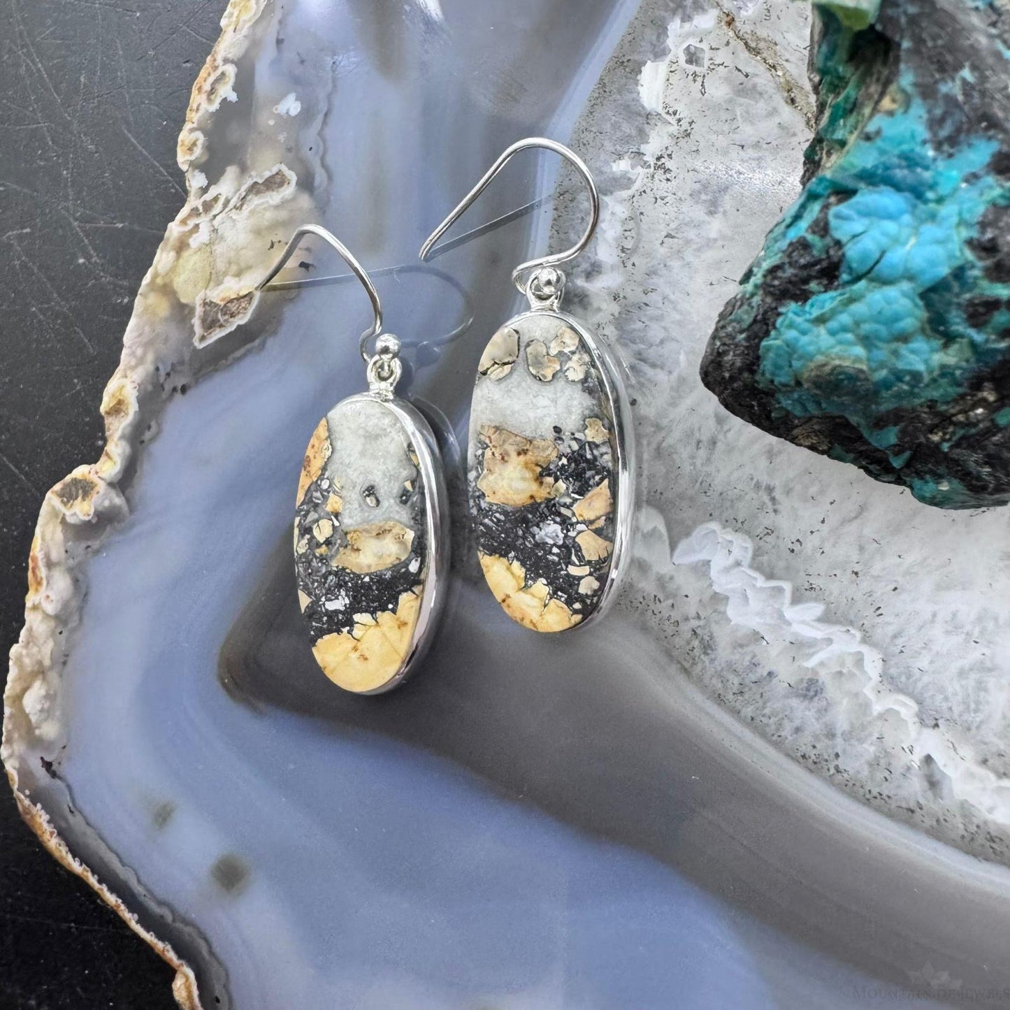 Sterling Silver Southwestern Style Oval Maligano Jasper Dangle Earrings For Women