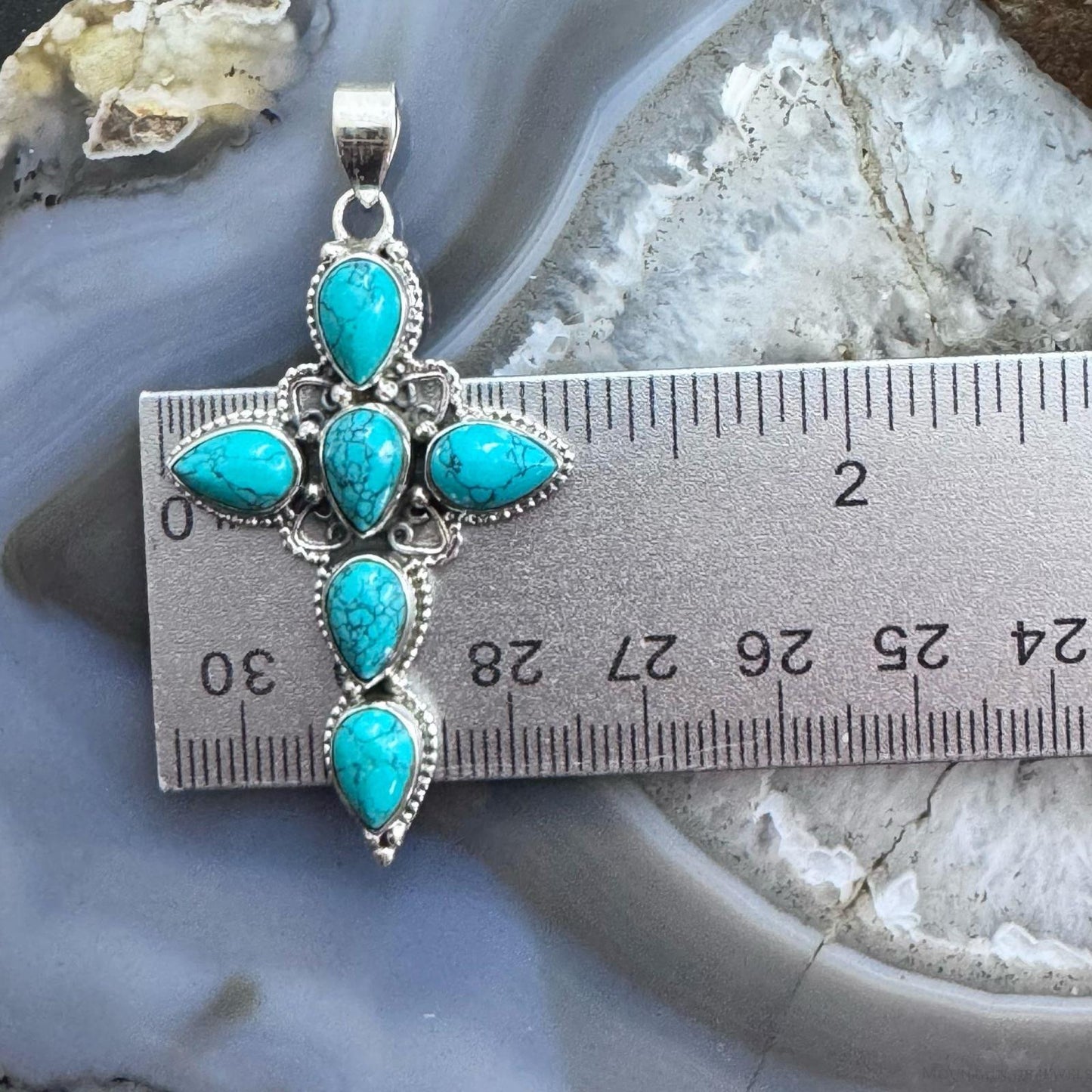 Sterling Silver Southwestern Style Blue Howlite Cross Pendant For Women
