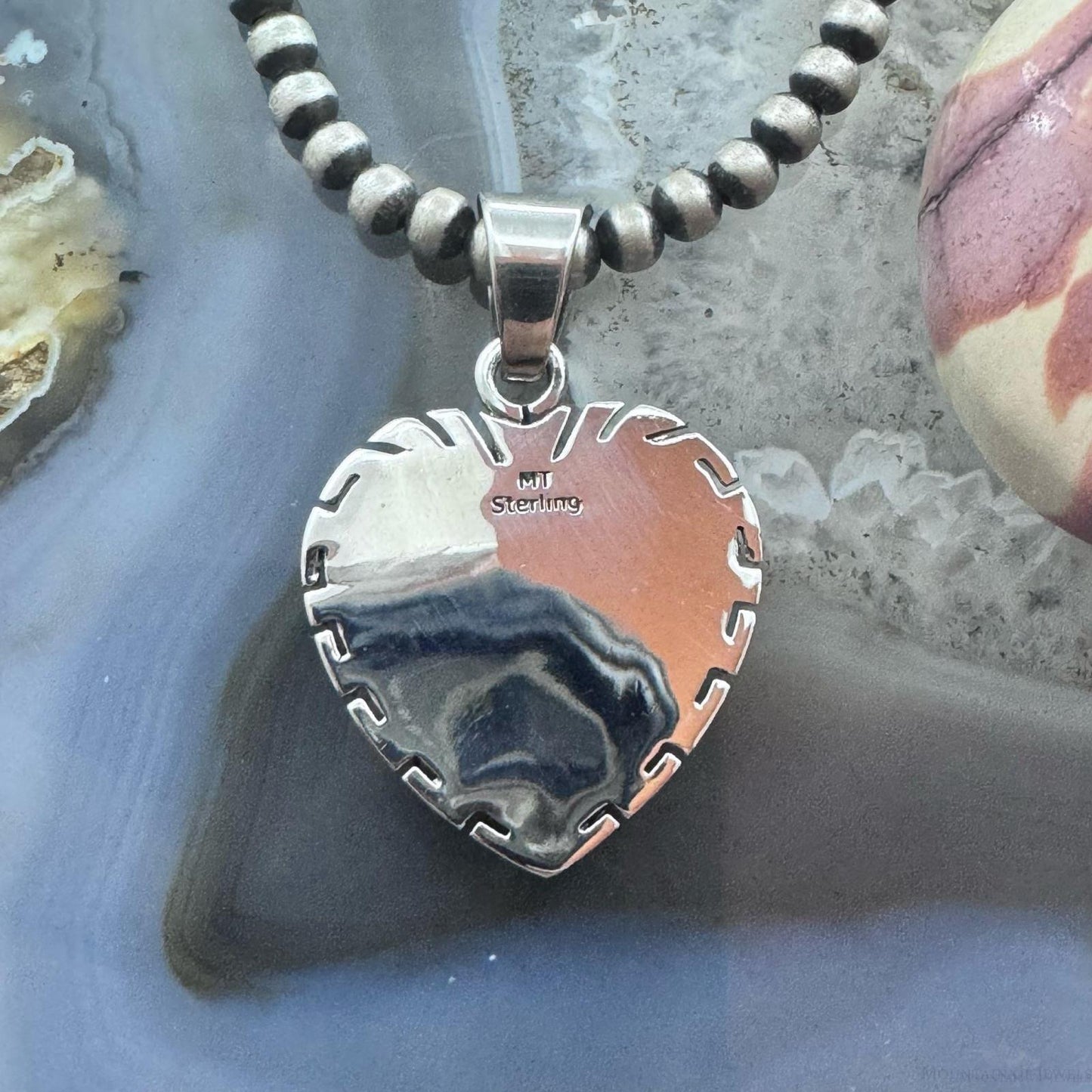 Native American Sterling Silver Blue Ridge Turquoise Decorated Double Heart Pendant For Women