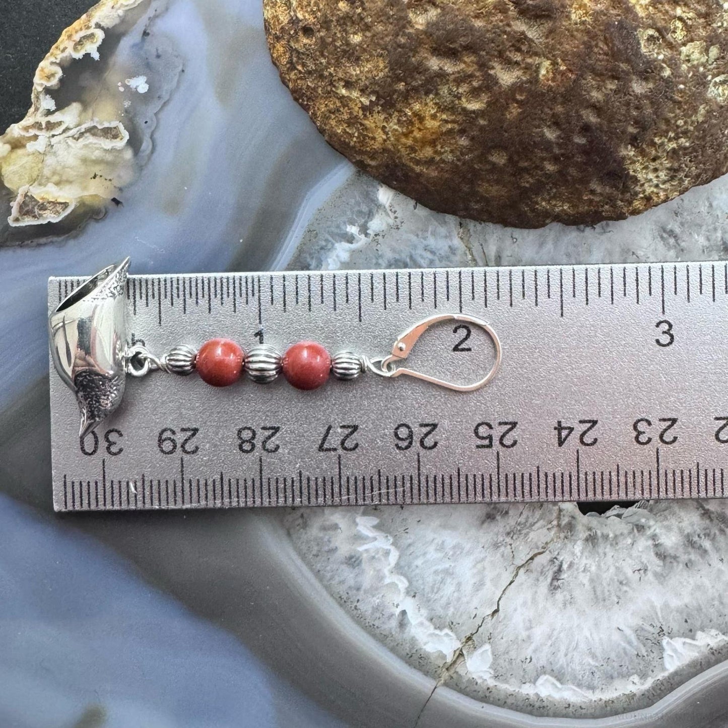 Andrew Rodriguez Sterling Silver Crow With 2 Tiny Red Jasper Beads Dangle Earrings For Women