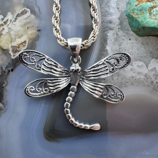 Sterling Silver Dragonfly Decorated Pendant For Women