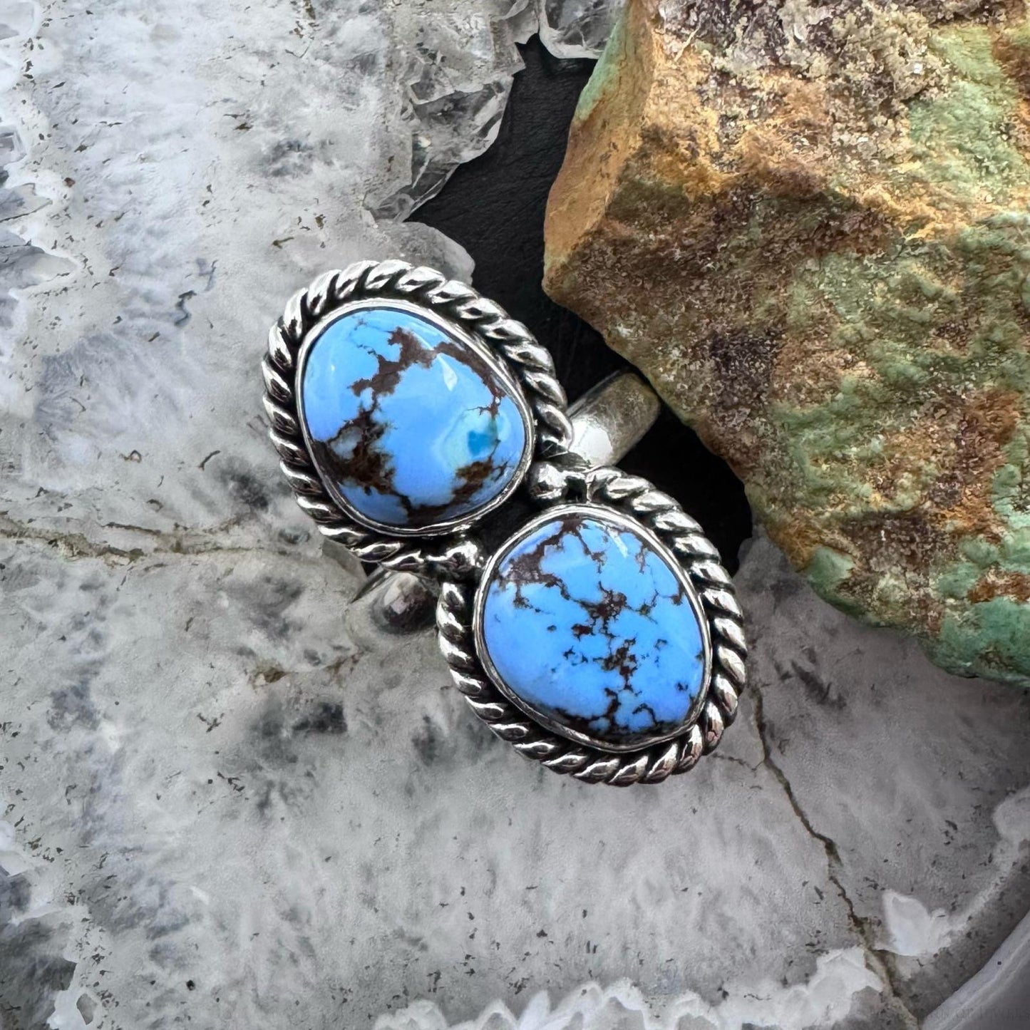 Sterling Silver Southwestern Style 2 Golden Hill Turquoise Ring Size10 For Women