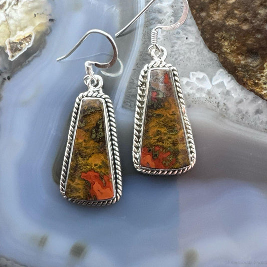 Sterling Silver Southwestern Style Trapezoid Moroccan Seam Agate Dangle Earrings For Women