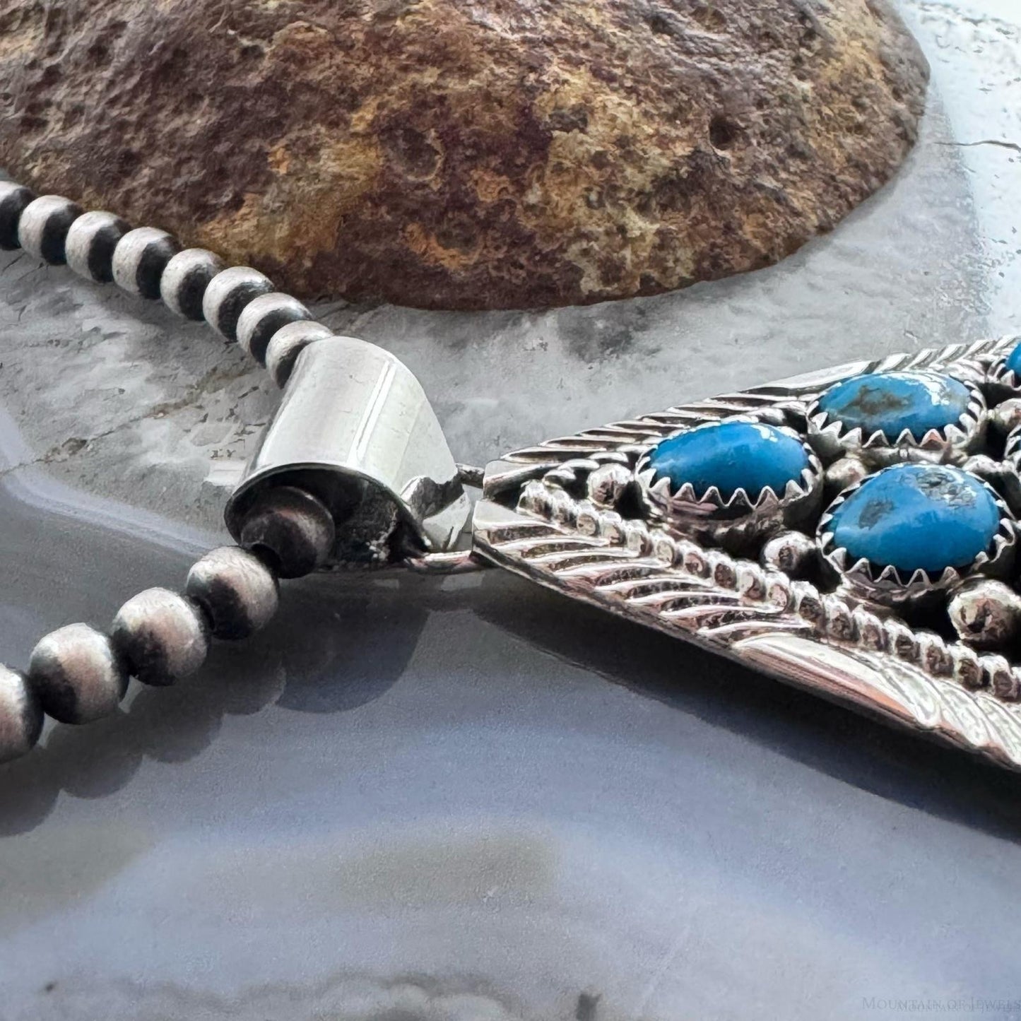 Marlene Jones Native American Sterling Silver Turquoise Teardrop Pendant For Women