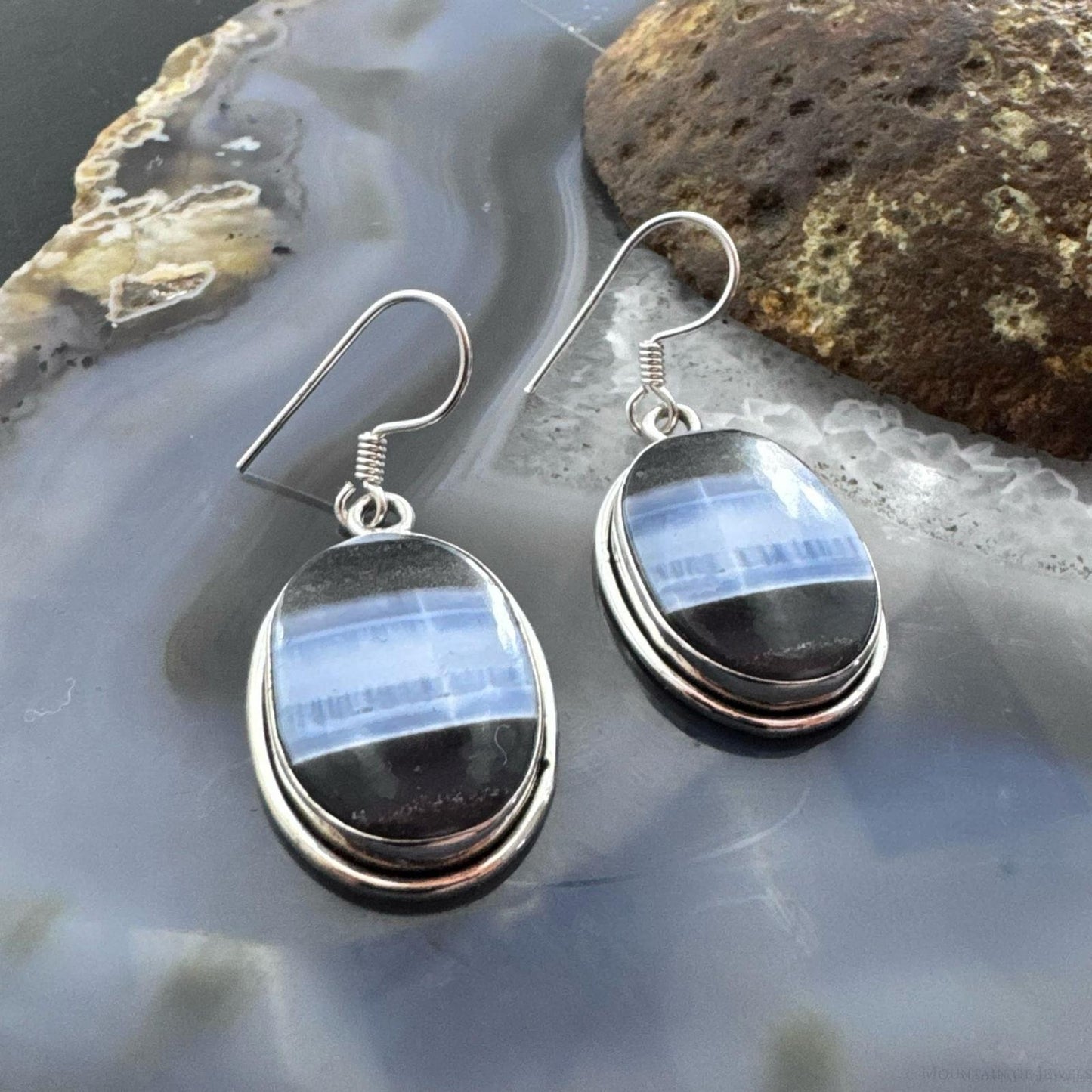 Sterling Silver Southwestern Style Oval Blue Opal Dangle Earrings For Women