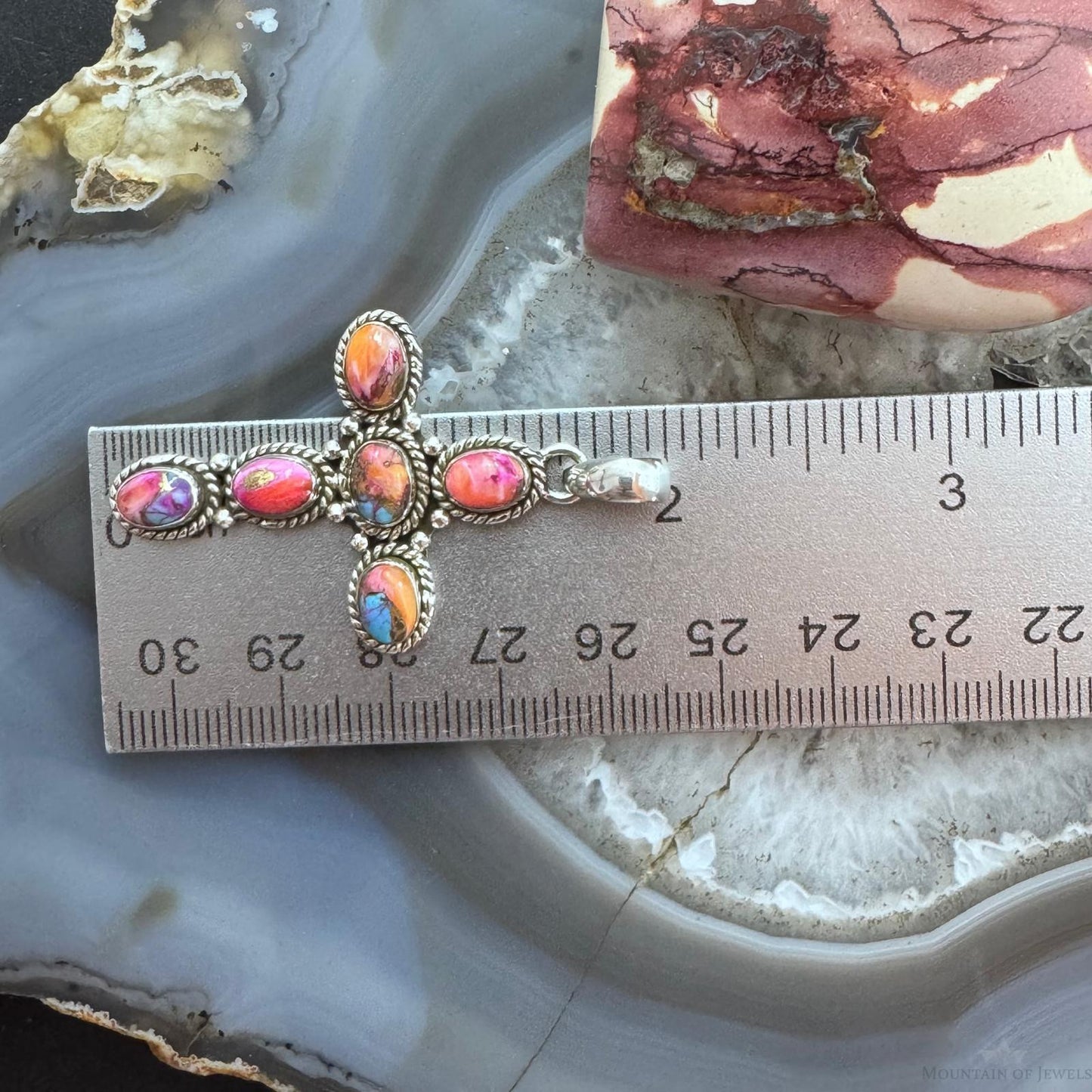 Sterling Silver Southwestern Style 6 Oval Mohave Dahlia Cross Pendant For Women