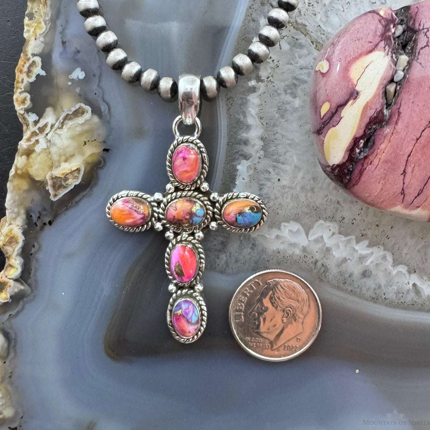 Sterling Silver Southwestern Style 6 Oval Mohave Dahlia Cross Pendant For Women
