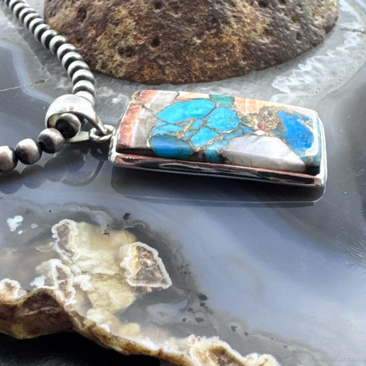 Sterling Silver Southwestern Style Rectangle Mohave Turquoise Pendant For Women