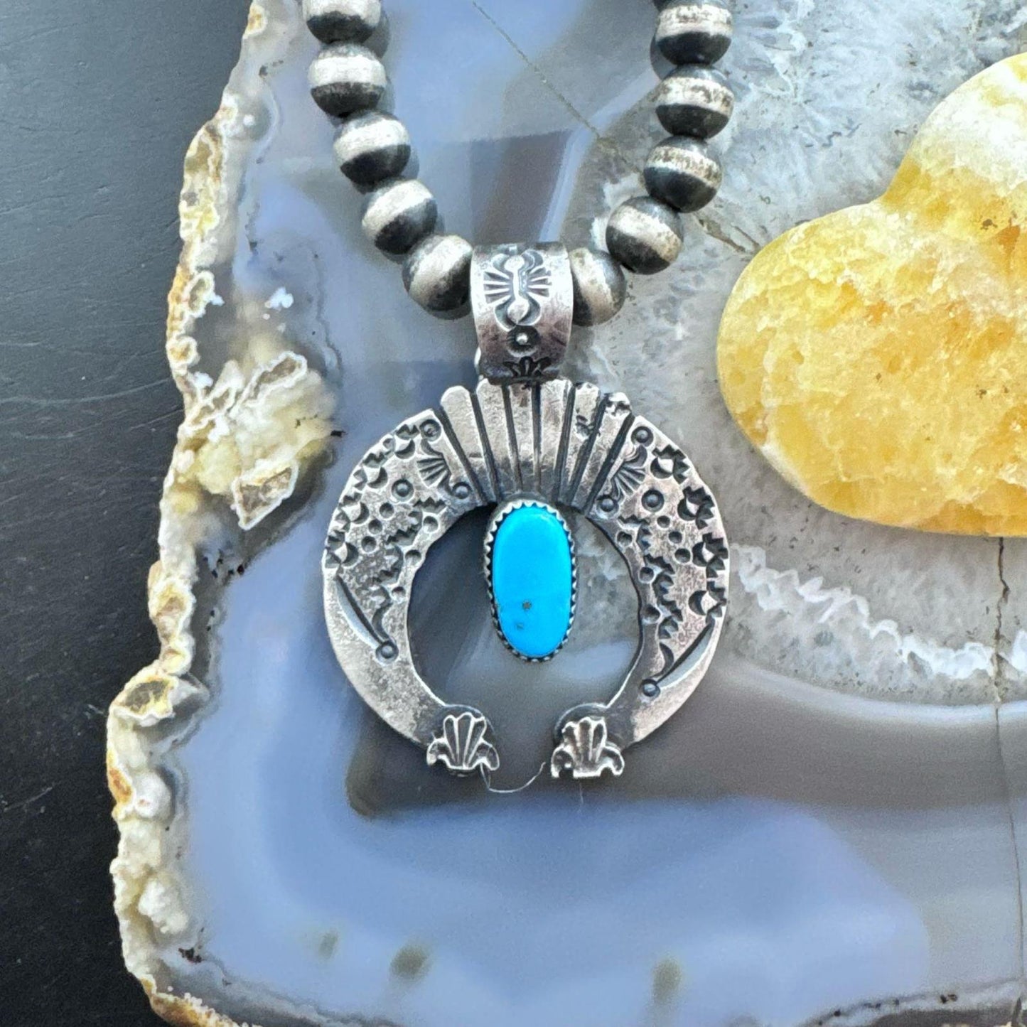 Eva & Linberg Billah Sterling Silver Oval Turquoise Stamped Unisex Naja Pendant