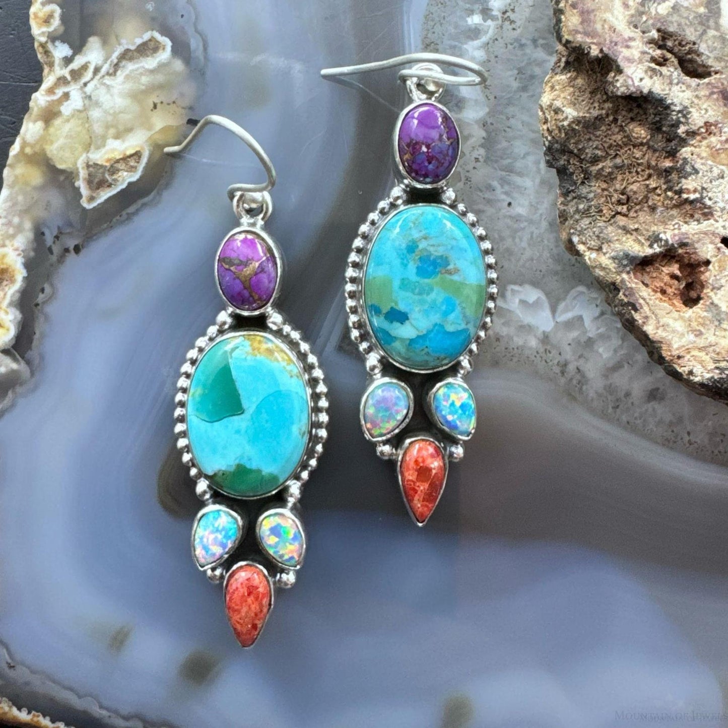 Sterling Silver Southwestern Style Multistone Cluster Dangle Earrings For Women #15