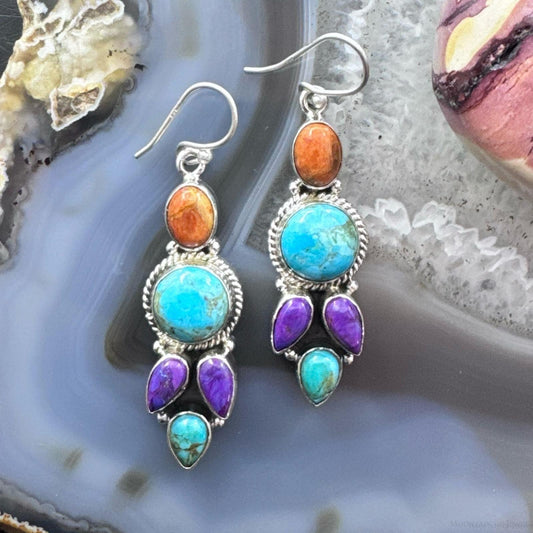 Sterling Silver Southwestern Style Multistone Cluster Dangle Earrings For Women #19