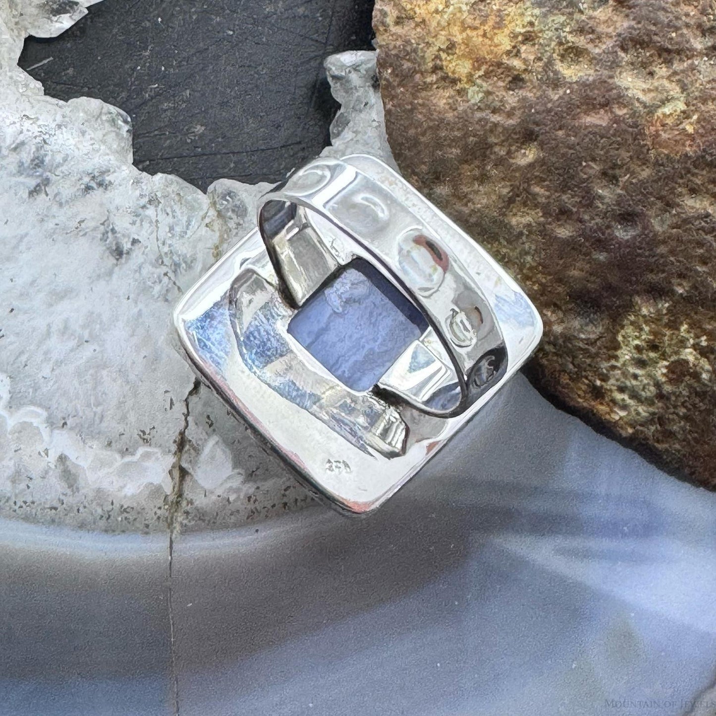 Sterling Silver Southwestern Style Blue Lace Agate Bar Ring Size 8 For Women