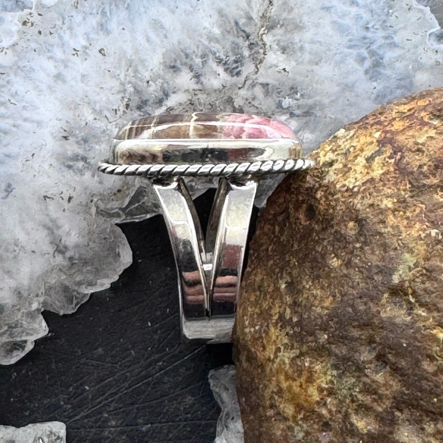 Sterling Silver Southwestern Style Rhodochrosite Bar Ring Size 8.5 For Women