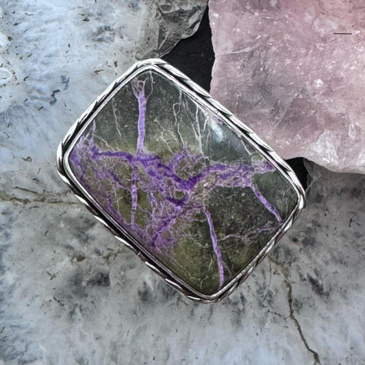 Sterling Silver Southwestern Style Purpurite Bar Ring Size 8 For Women