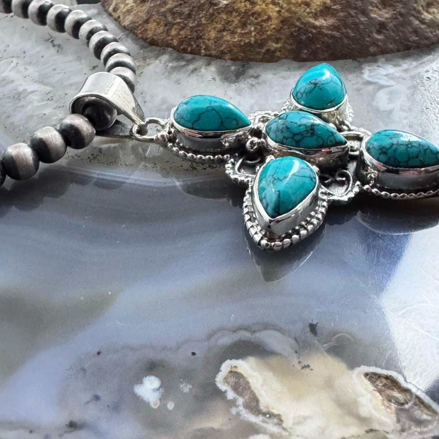 Sterling Silver Southwestern Style Blue Howlite Cross Pendant For Women