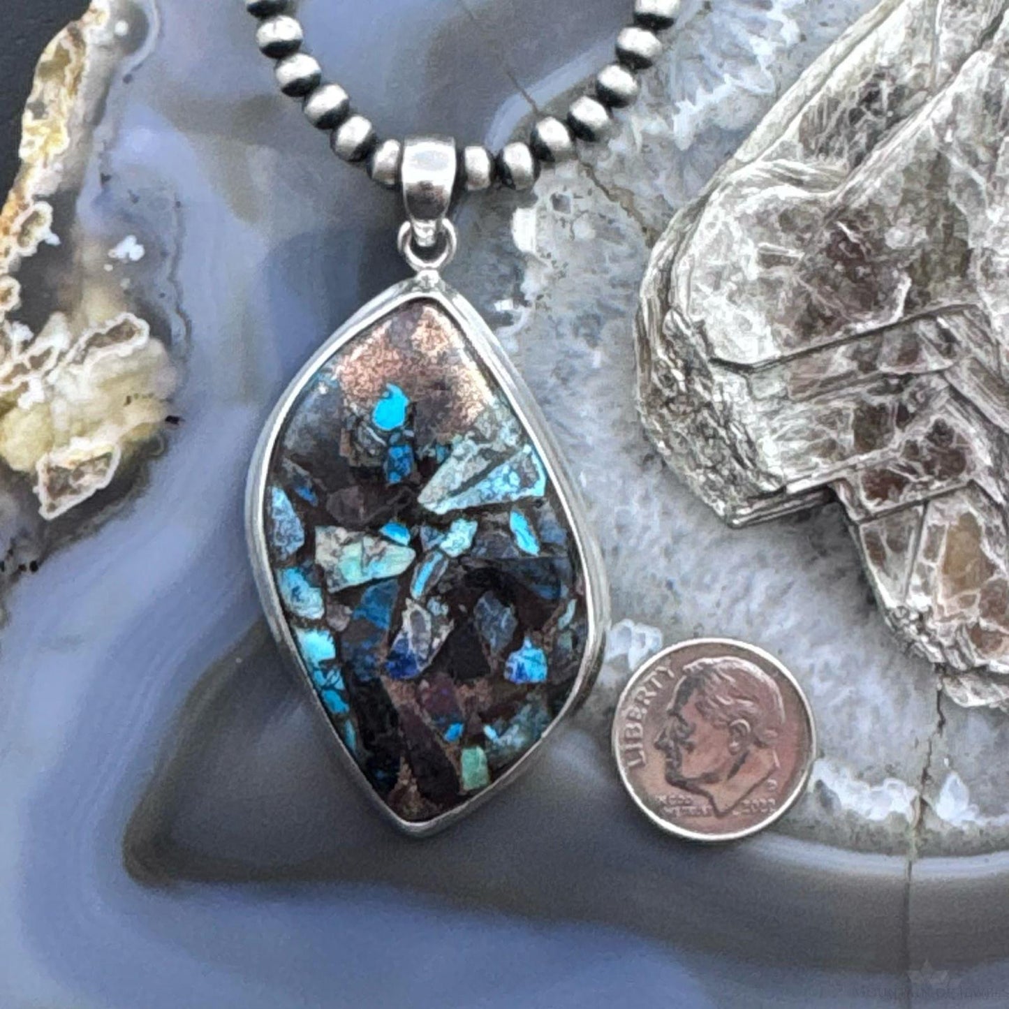 Sterling Silver Southwestern Style Large Cooper Turquoise Pendant For Women