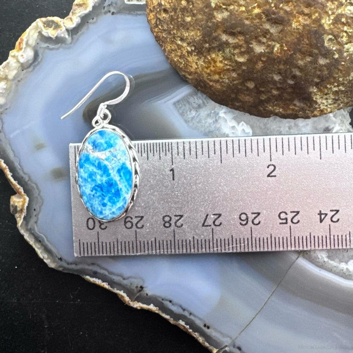 Sterling Silver Southwestern Style Oval Apatite Dangle Earrings For Women