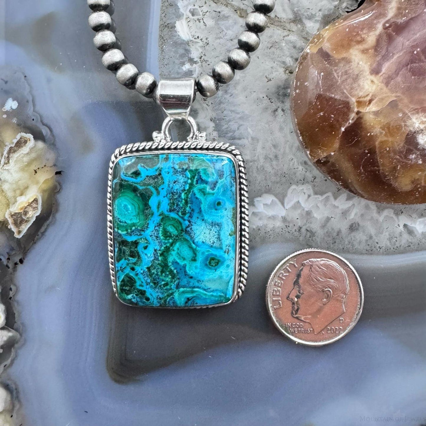 Sterling Silver Southwestern Style Rectangle Azurite Malachite Unisex Pendant