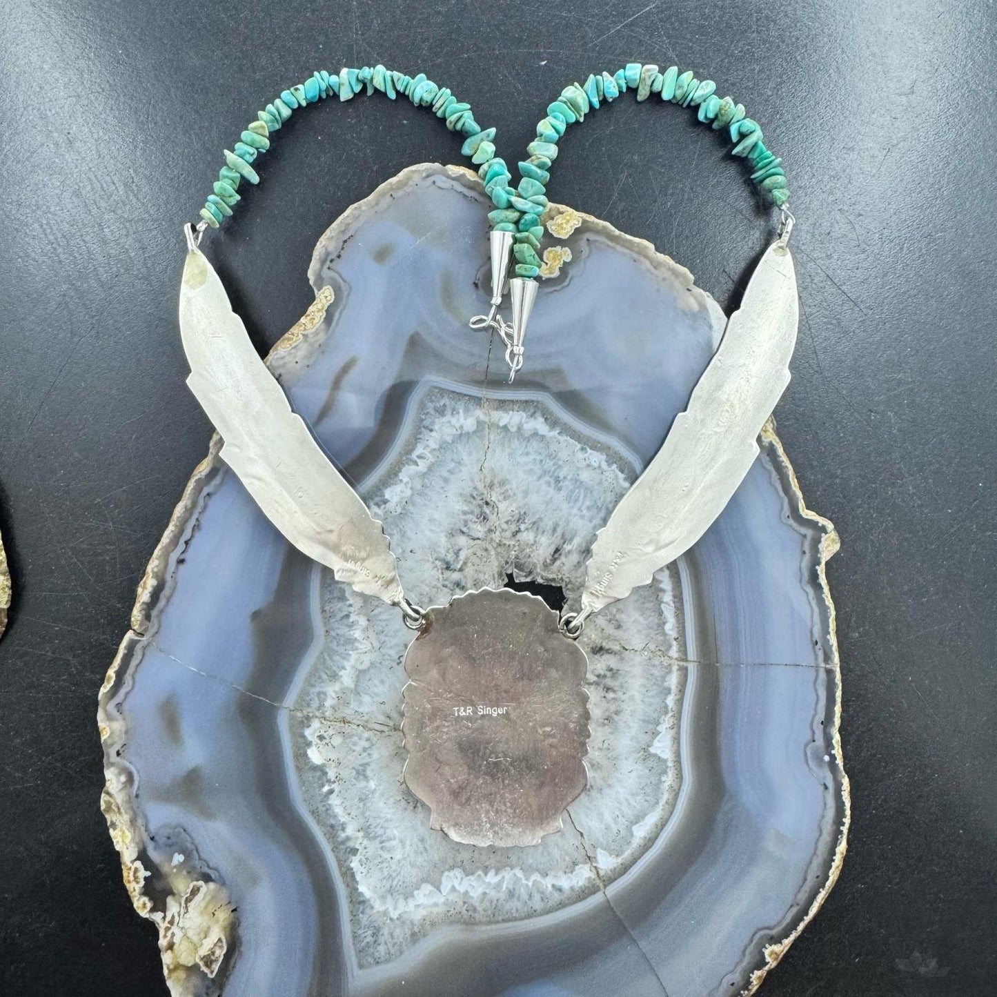 Tommy & Rosita Singer Sterling Silver Overlay Pendant w/Turquoise Necklace For Women