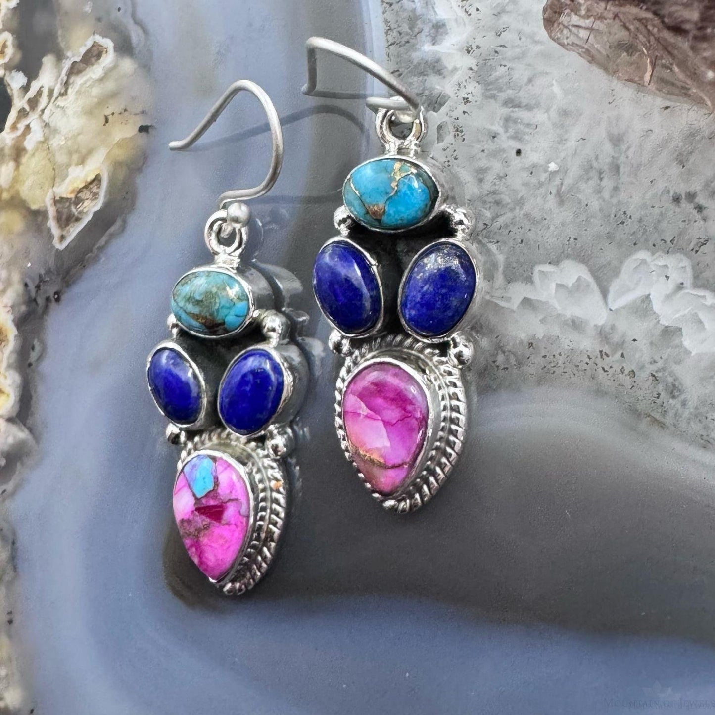 Sterling Silver Southwestern Style Multistone Cluster Dangle Earrings For Women #7