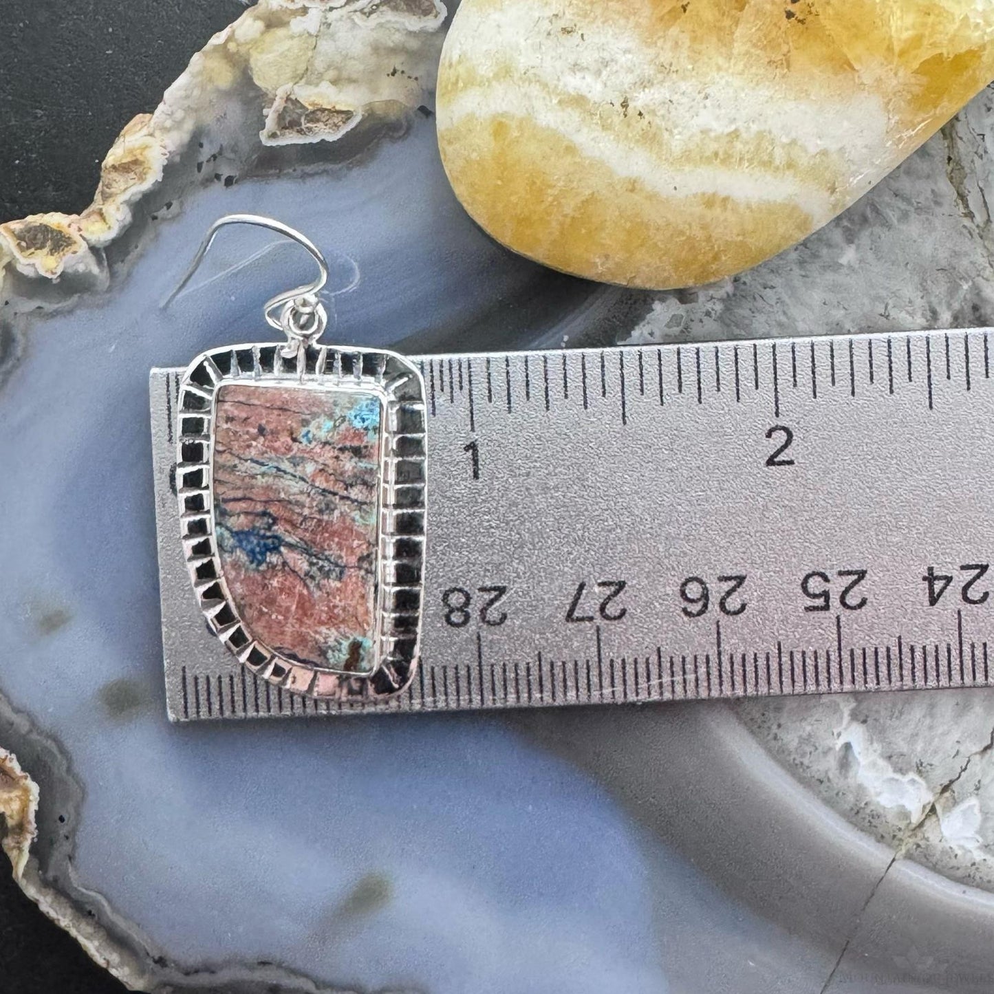 Sterling Silver Southwestern Style Shattuckite Decorated Dangle Earrings For Women