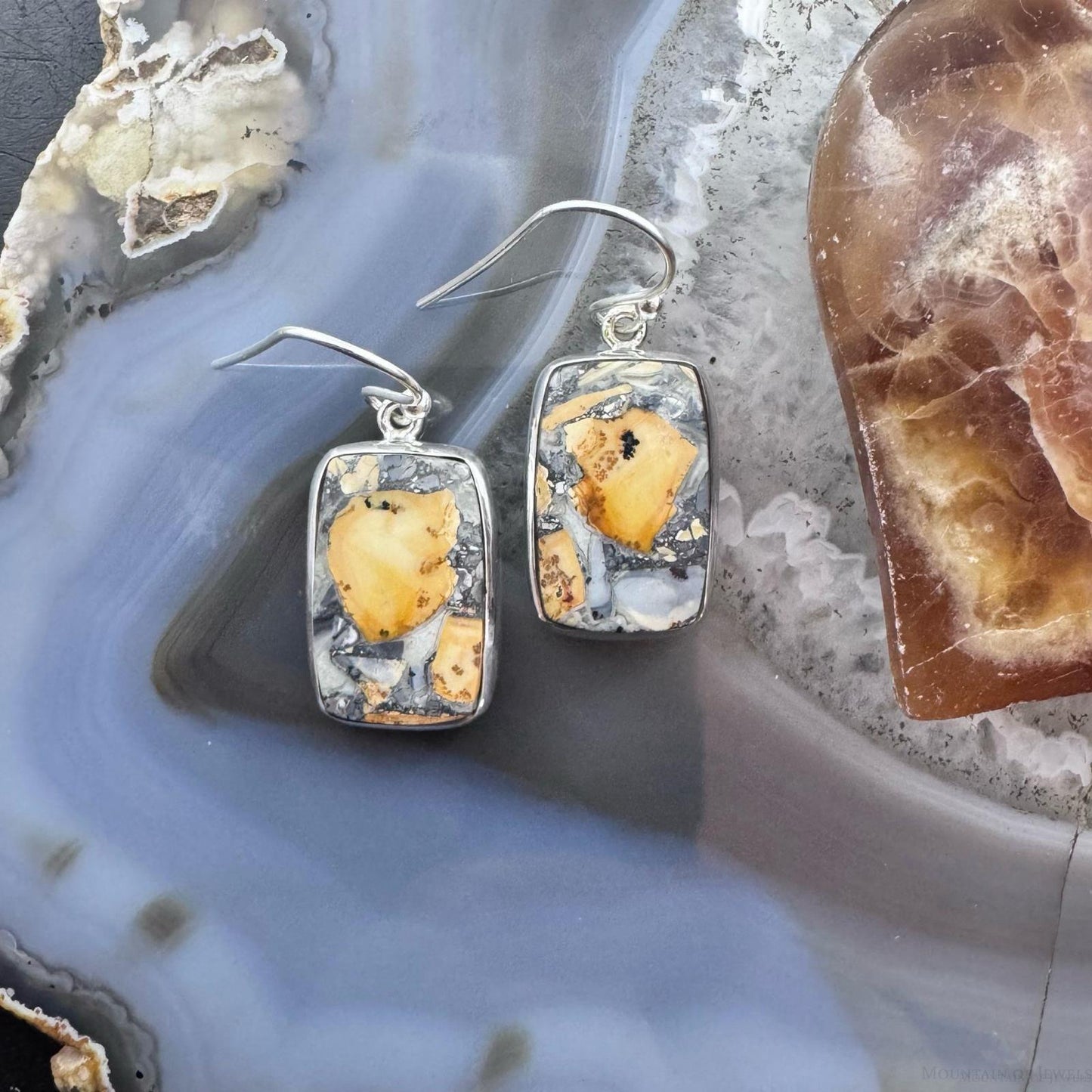 Sterling Silver Southwestern Style Rectangle Maligano Jasper Dangle Earrings For Women1