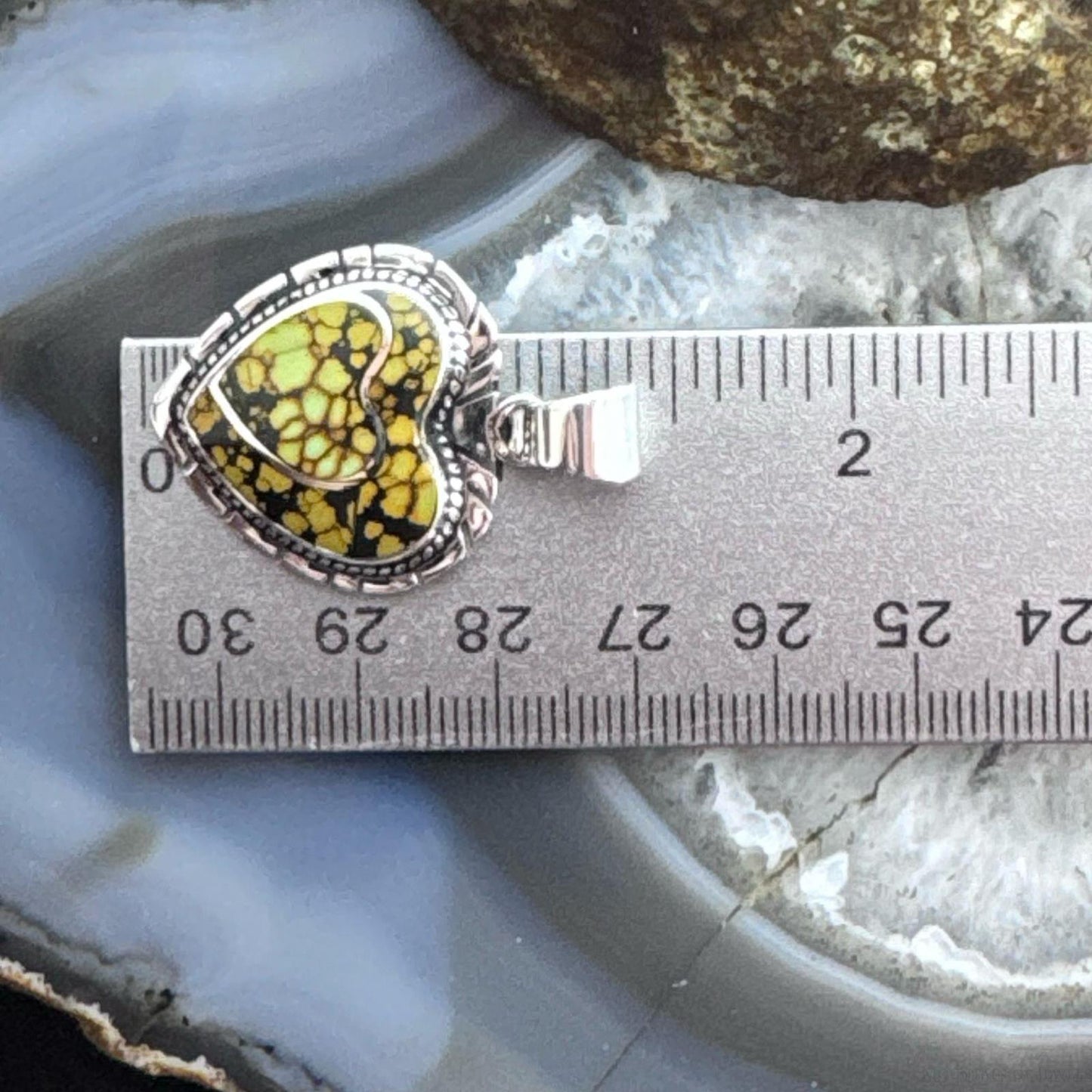 Native American Sterling Silver Chinese Turquoise Double Heart Pendant For Women