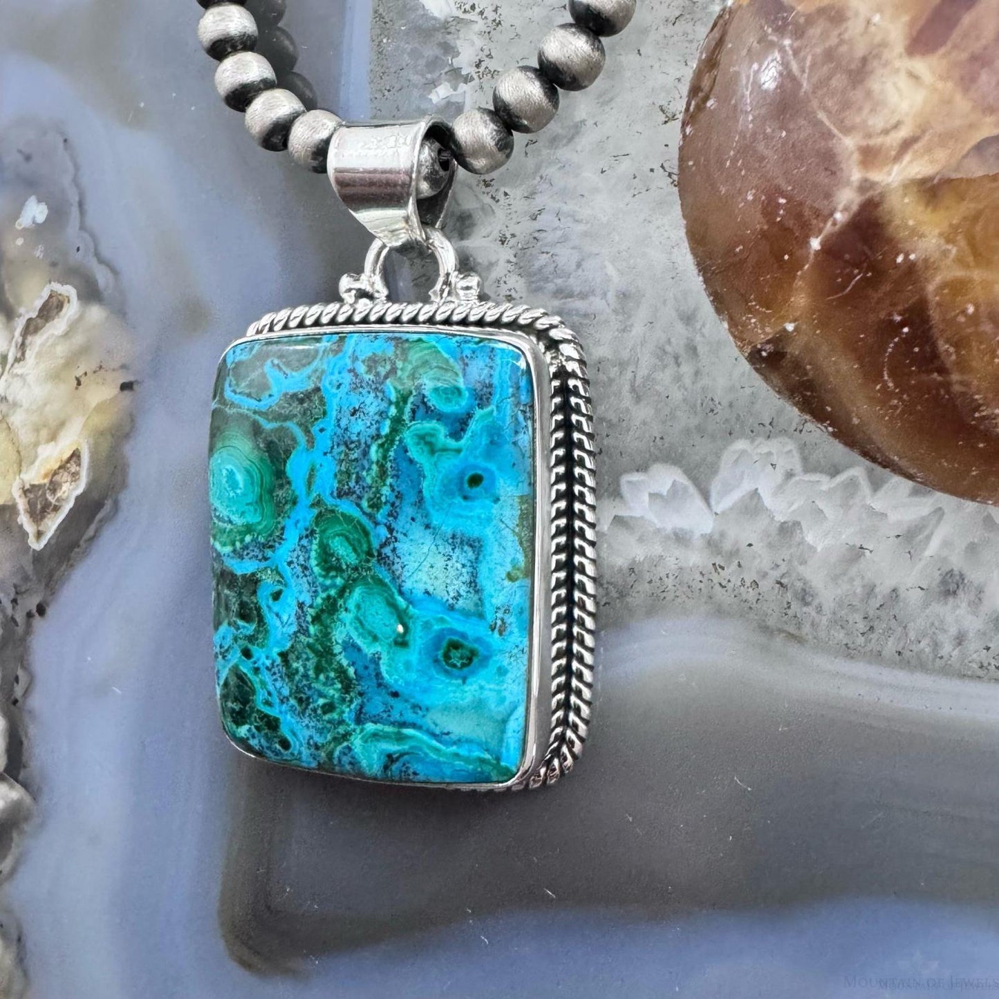 Sterling Silver Southwestern Style Rectangle Azurite Malachite Unisex Pendant
