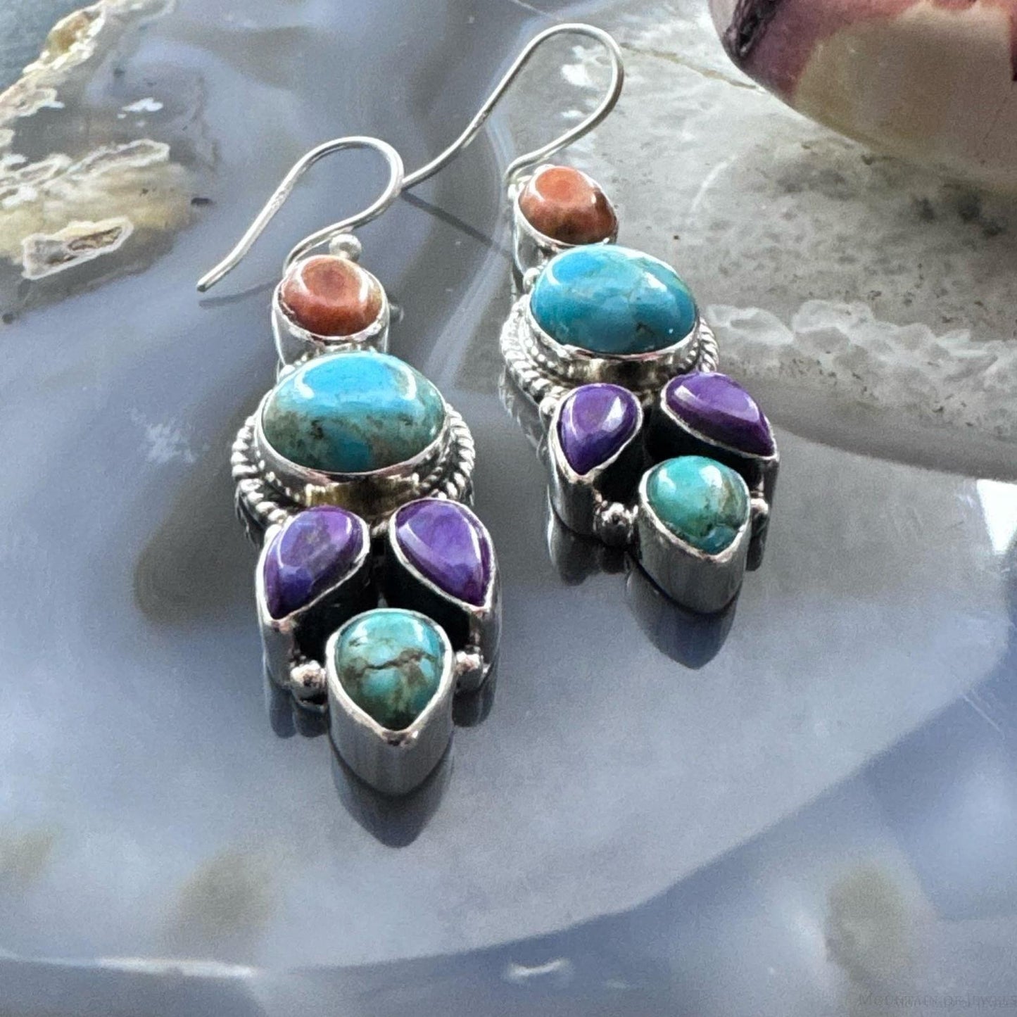 Sterling Silver Southwestern Style Multistone Cluster Dangle Earrings For Women #19