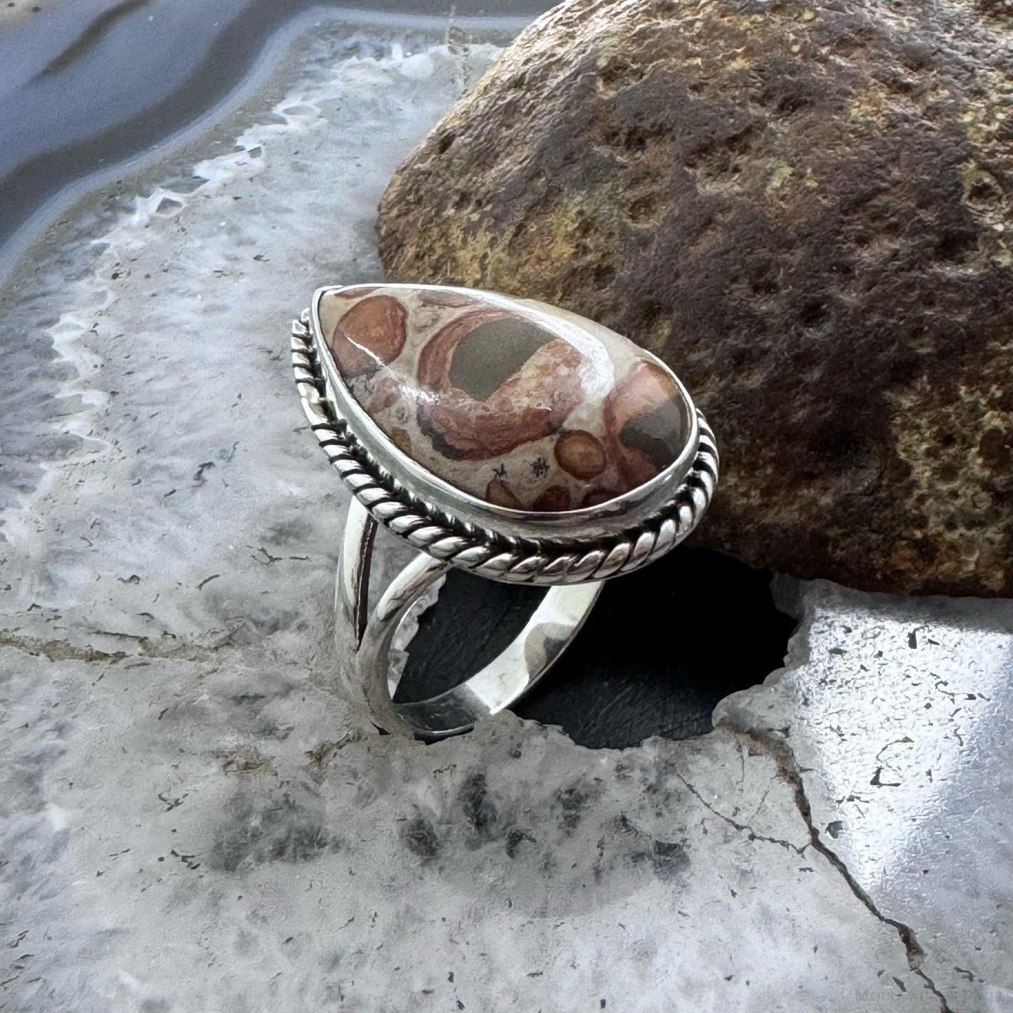 Sterling Silver Southwestern Style Teardrop Mookaite Coral Ring Size 9 For Women