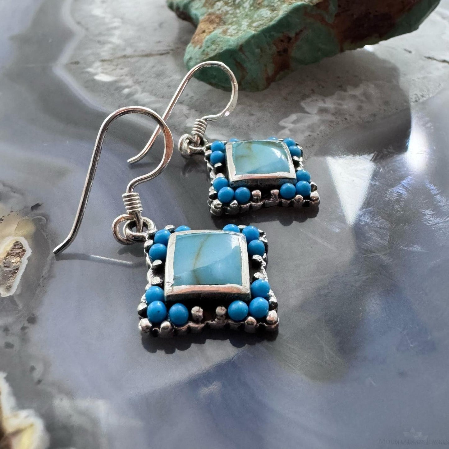 Sterling Silver Southwestern Style Turquoise Tiny Dangle Earrings For Women