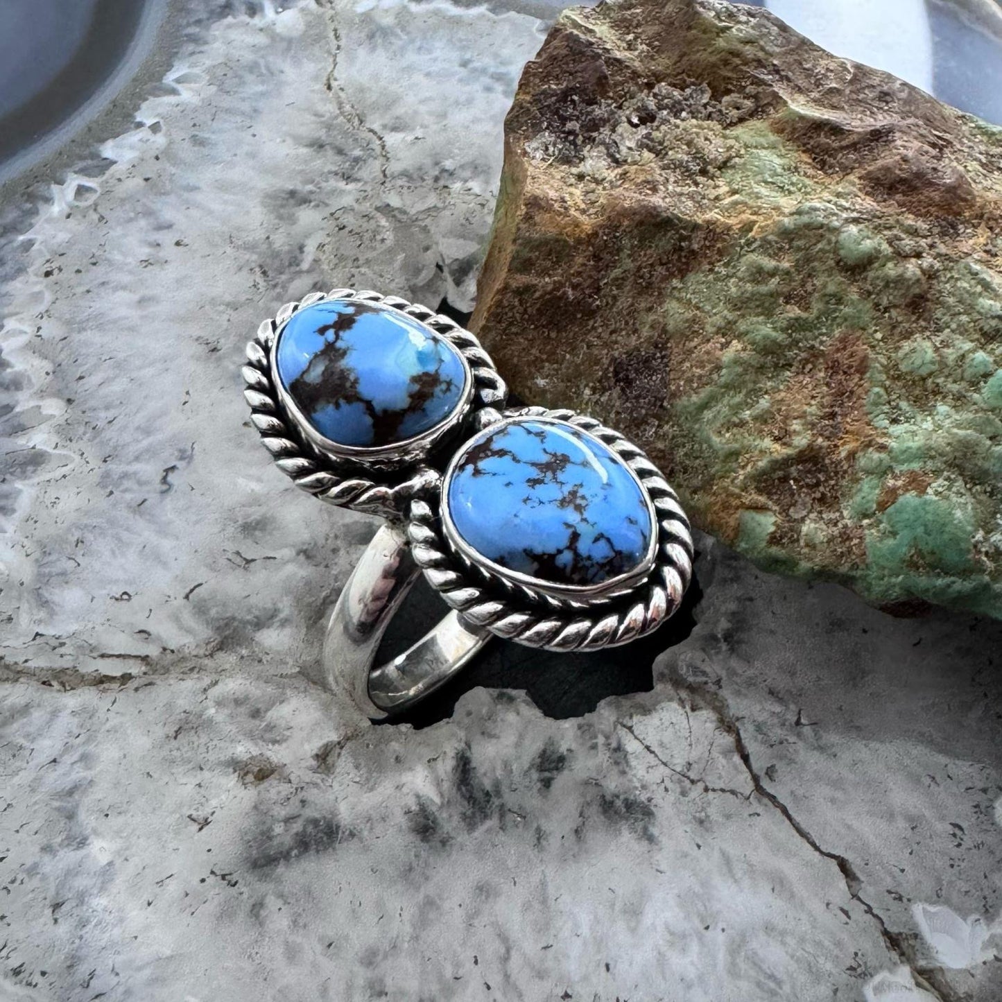 Sterling Silver Southwestern Style 2 Golden Hill Turquoise Ring Size10 For Women