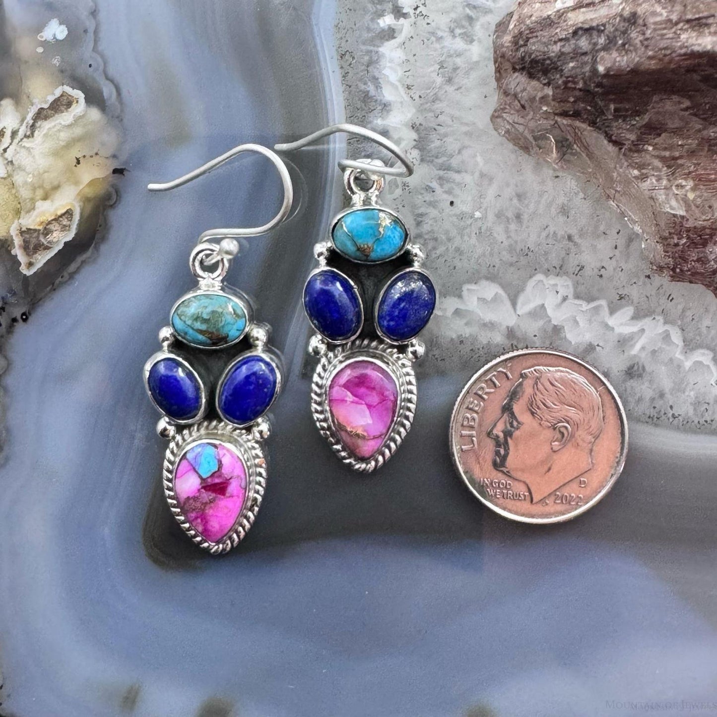 Sterling Silver Southwestern Style Multistone Cluster Dangle Earrings For Women #7