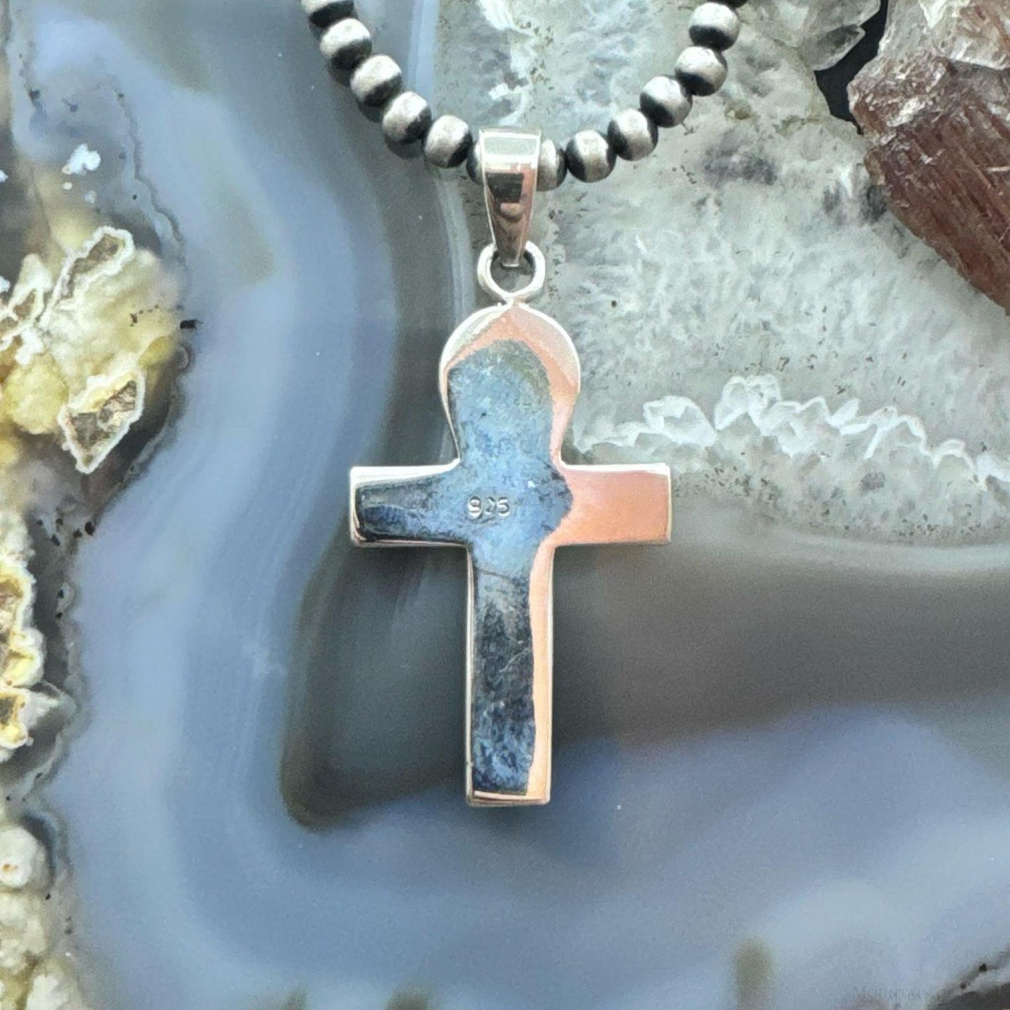 Sterling Silver Southwestern Style Mother of Pearl Inlay Unisex Cross Pendant