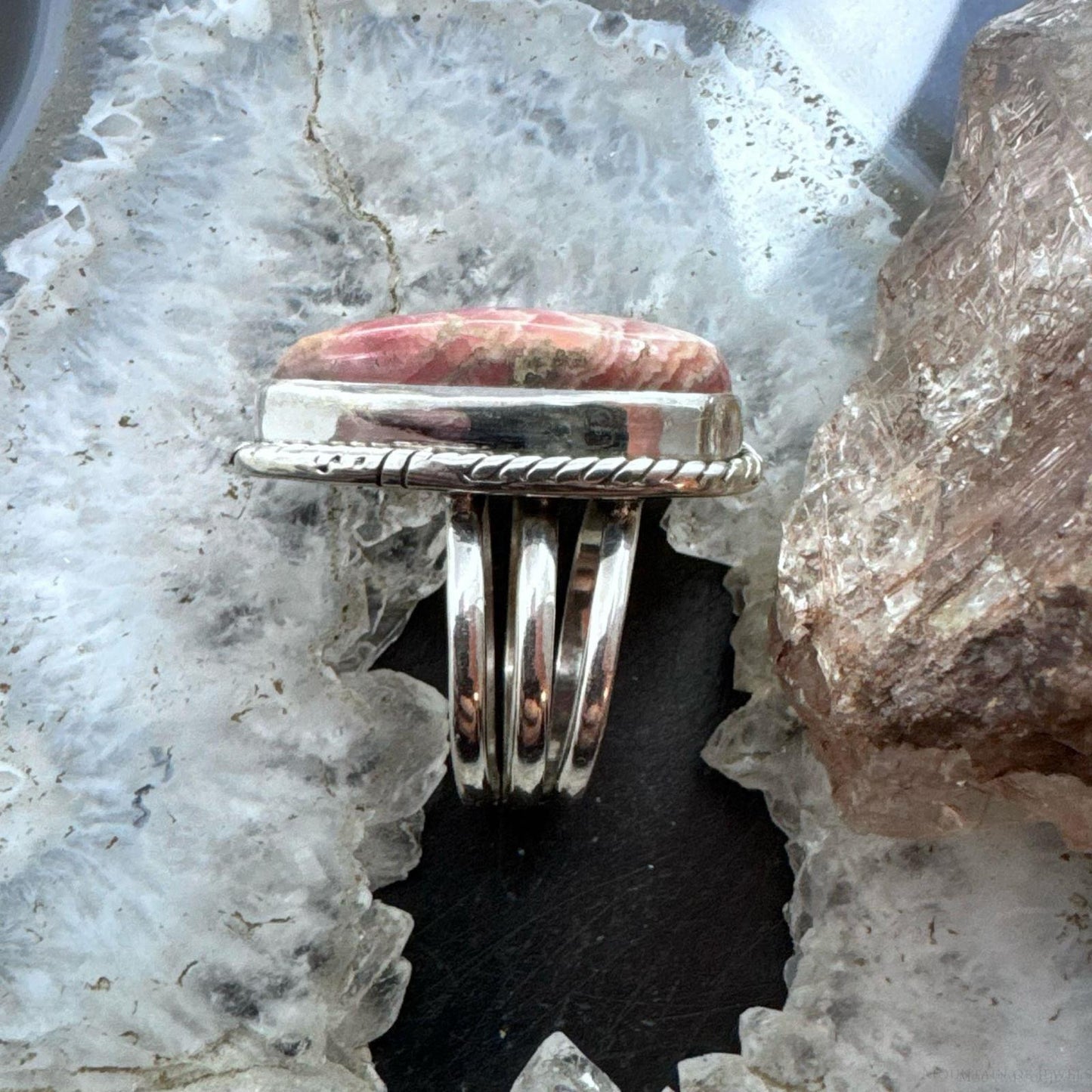 Sterling Silver Southwestern Style Teardrop Rhodochrosite Ring Size 6.5 For Women