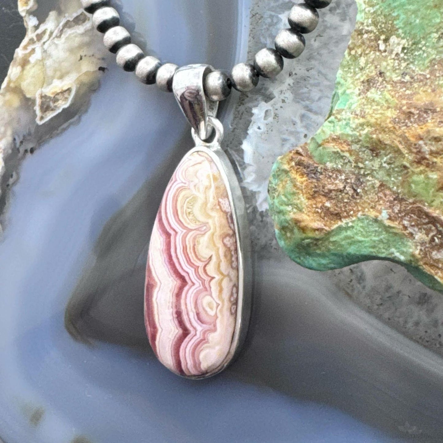 Sterling Silver Southwestern Style Teardrop Rhodochrosite Pendant For Women #1