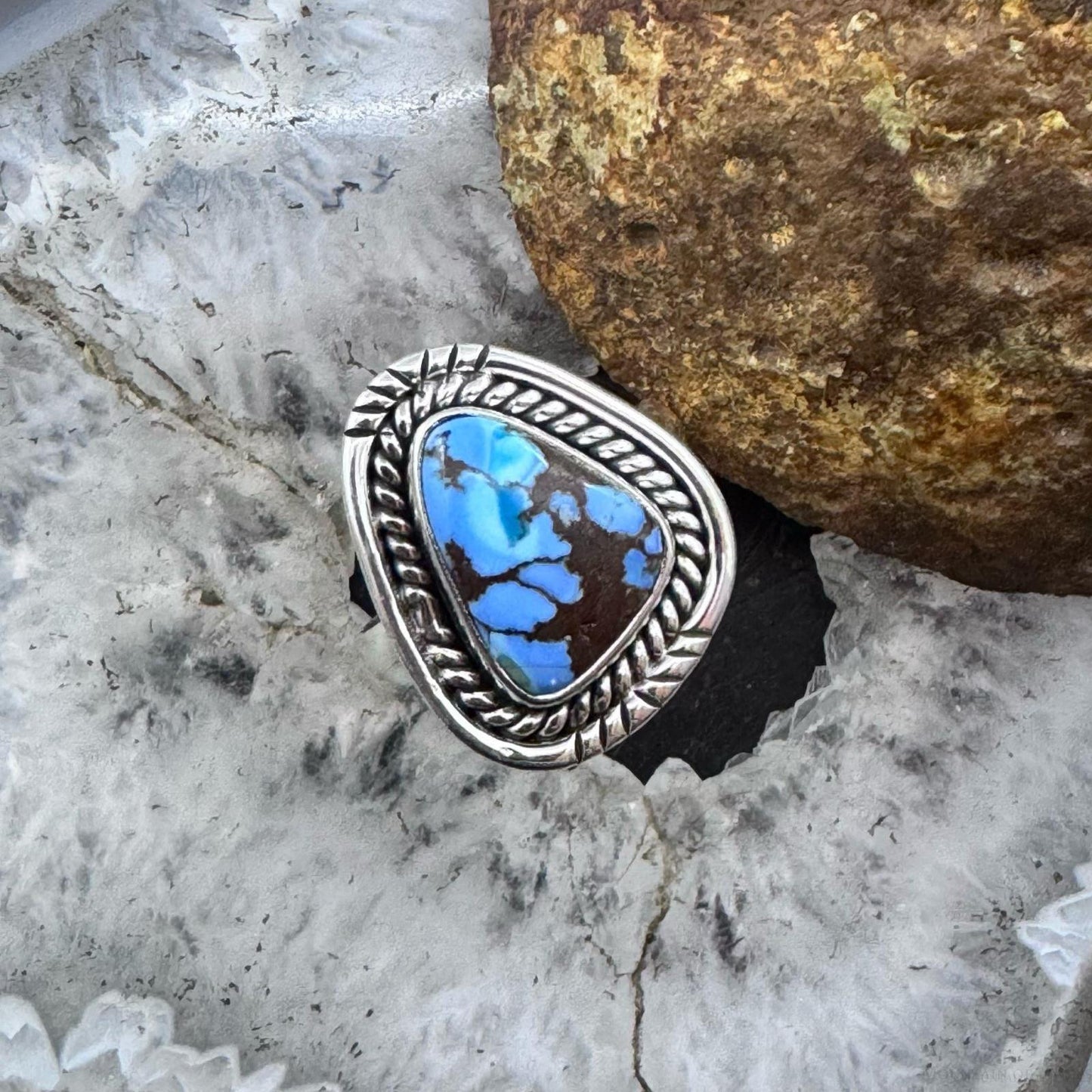 Sterling Silver Southwestern Style Golden Hill Turquoise Size 8 Ring For Women