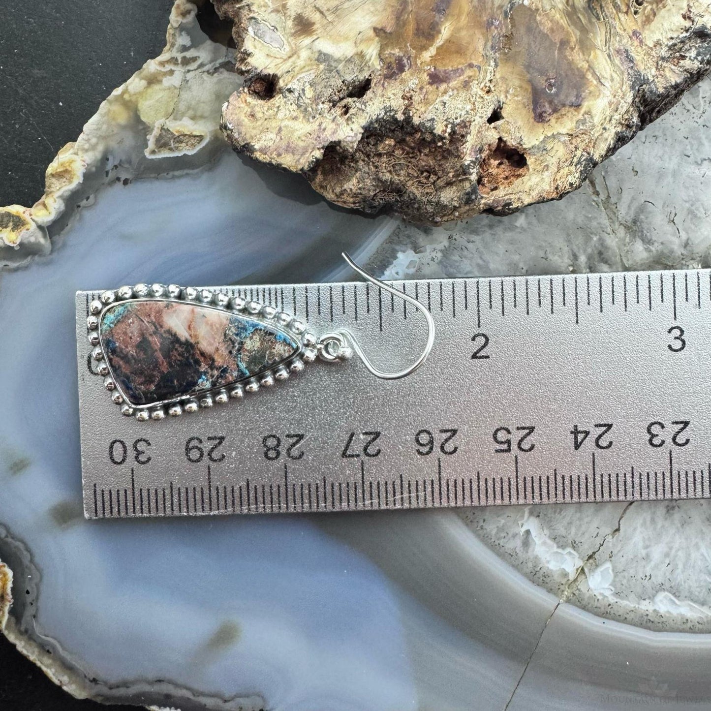 Sterling Silver Southwestern Style Triangle Shattuckite Dangle Earrings For Women