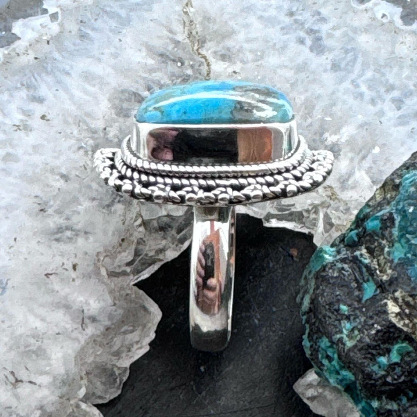 Sterling Silver Southwestern Style Turquoise Bar Ring Size 7 For Women