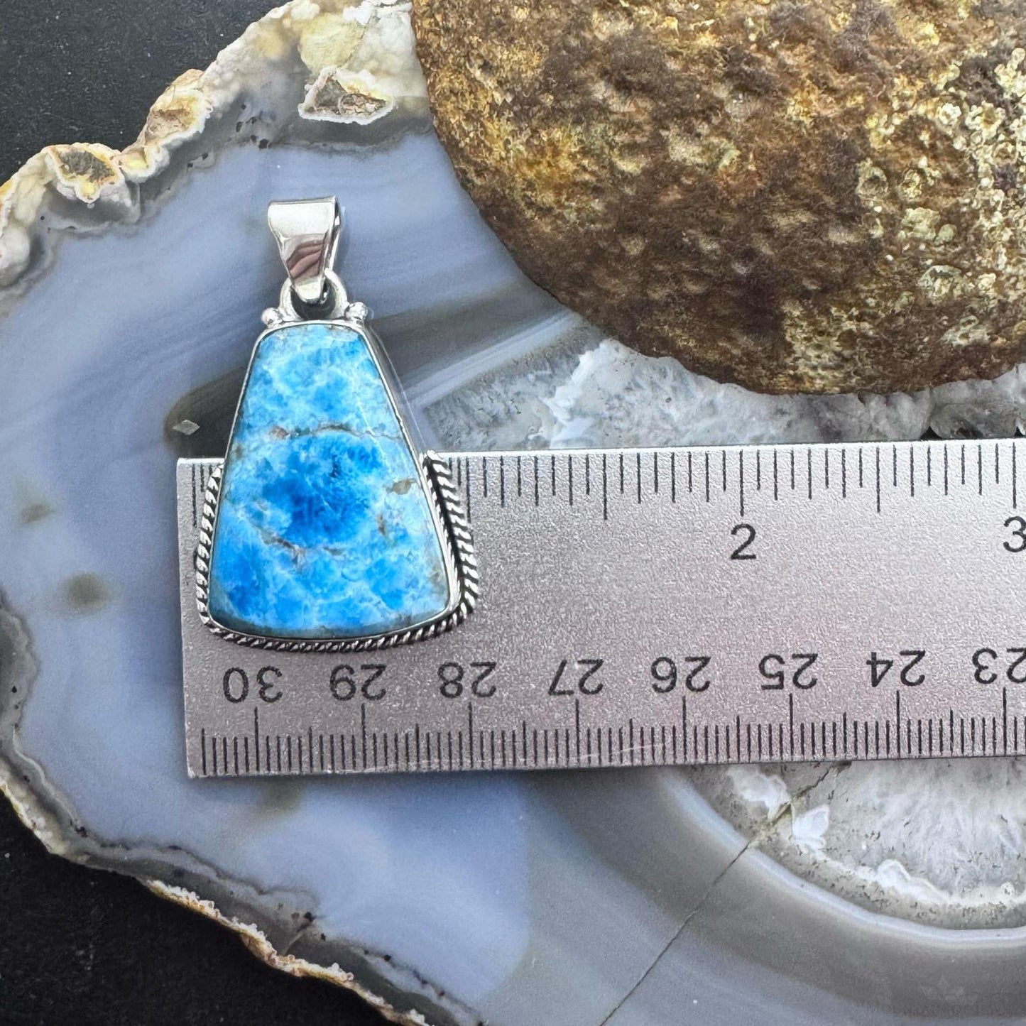 Sterling Silver Southwestern Style Triangle Apatite Decorated Pendant For Women