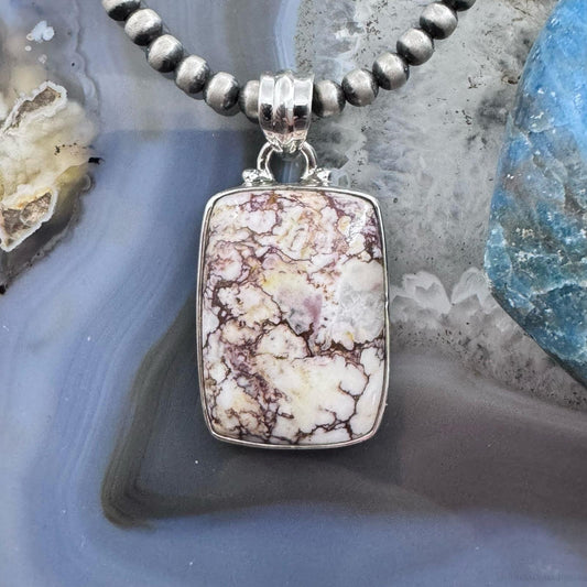 Sterling Silver Southwestern Style Rectangle Wild Horse Pendant For Women