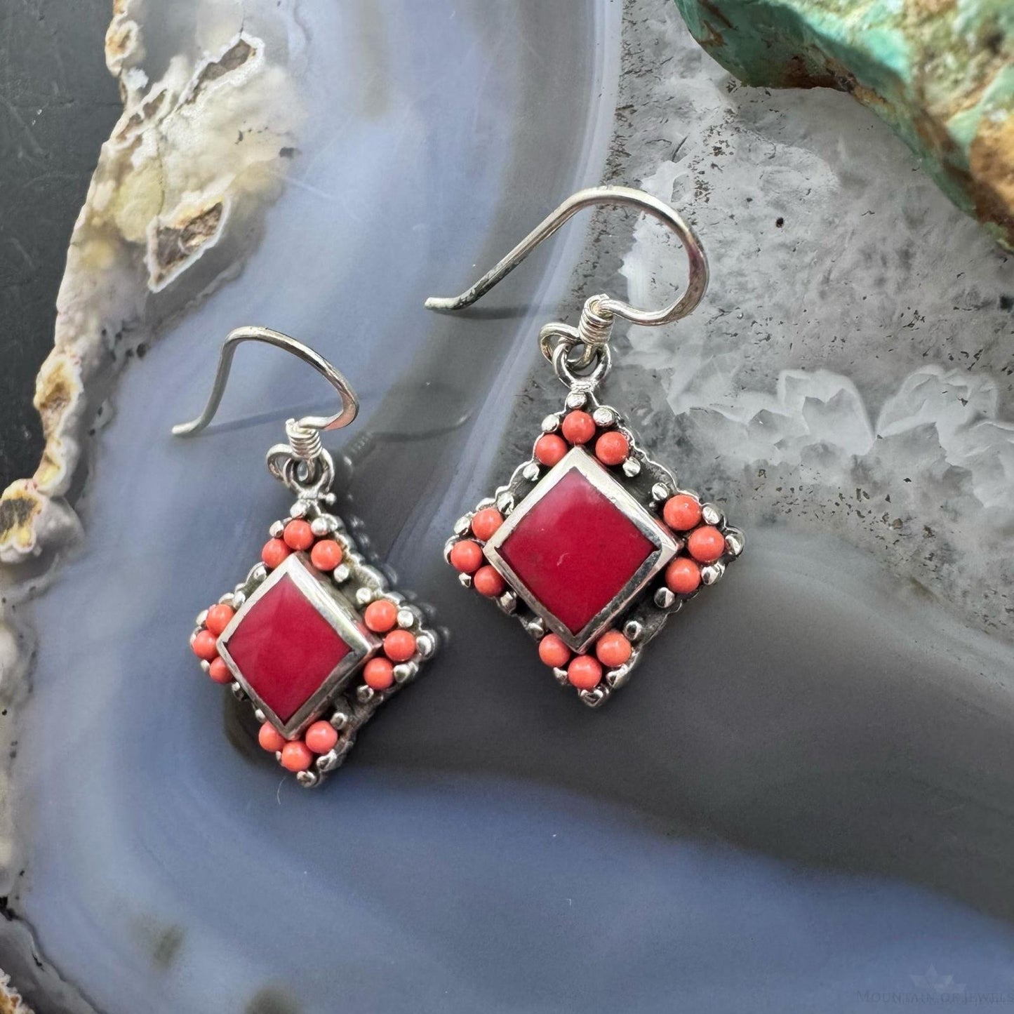 Sterling Silver Southwestern Style Red Gemstone Tiny Dangle Earrings For Women