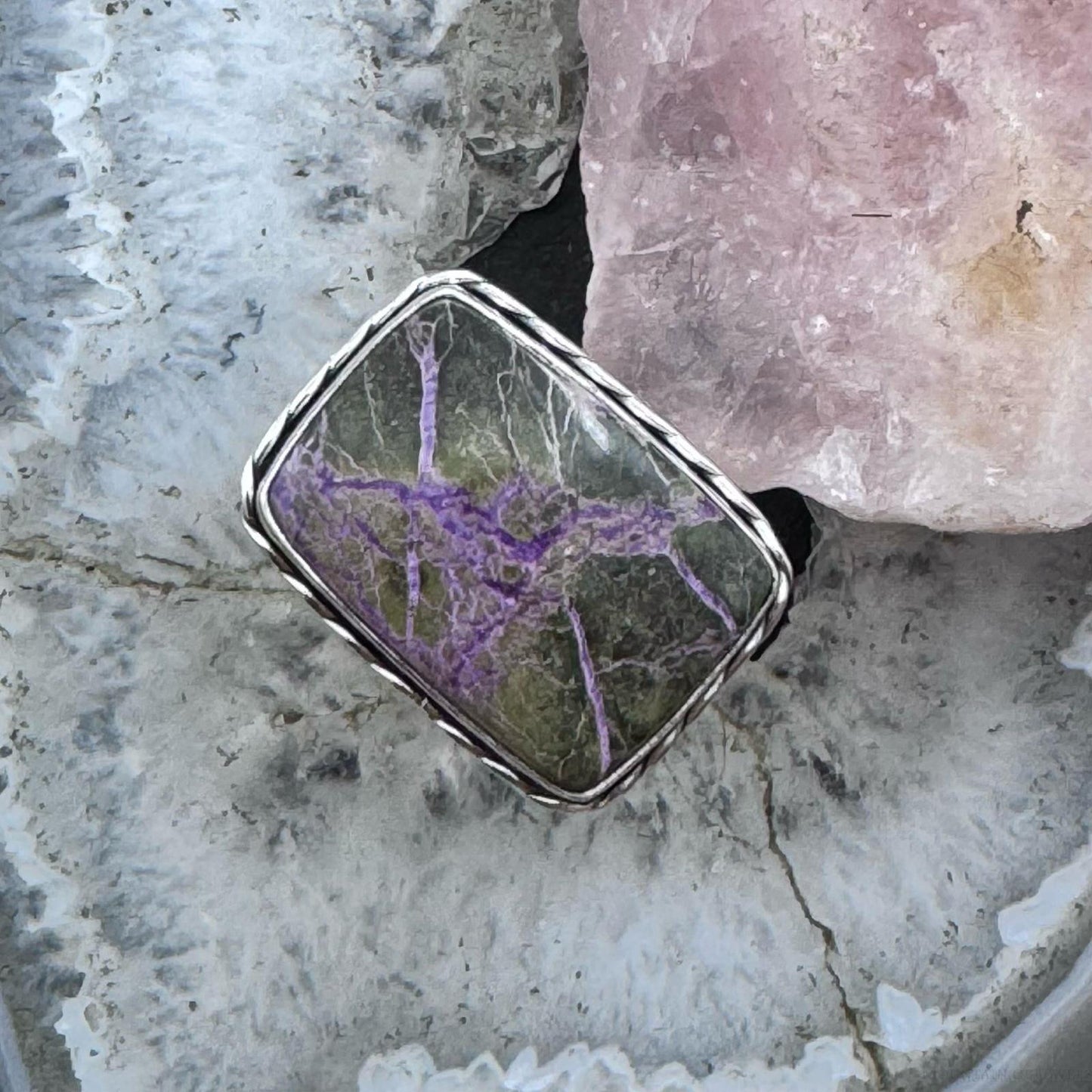 Sterling Silver Southwestern Style Purpurite Bar Ring Size 8 For Women