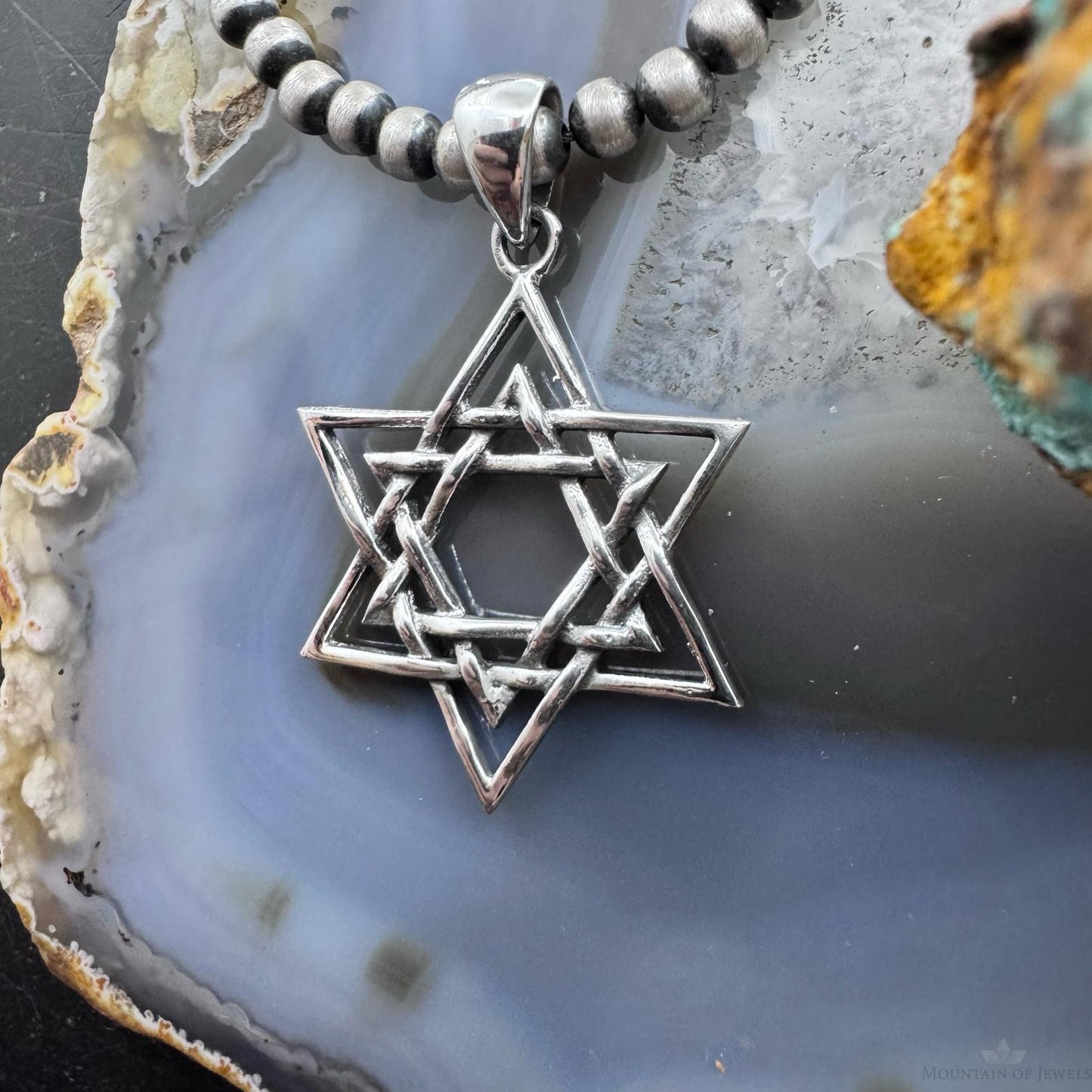 Sterling Silver Decorated Star of David Unisex Religious Pendant