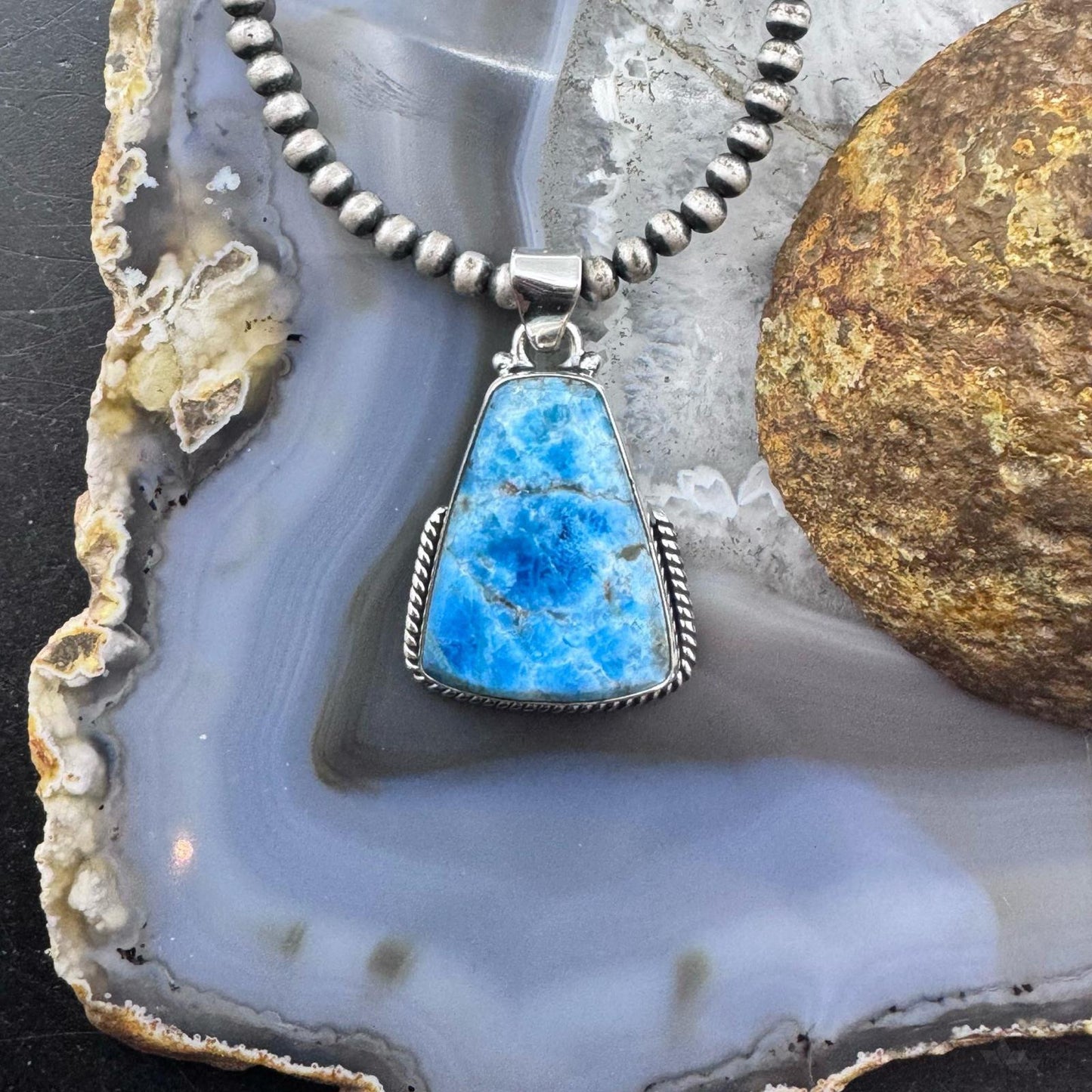 Sterling Silver Southwestern Style Triangle Apatite Decorated Pendant For Women
