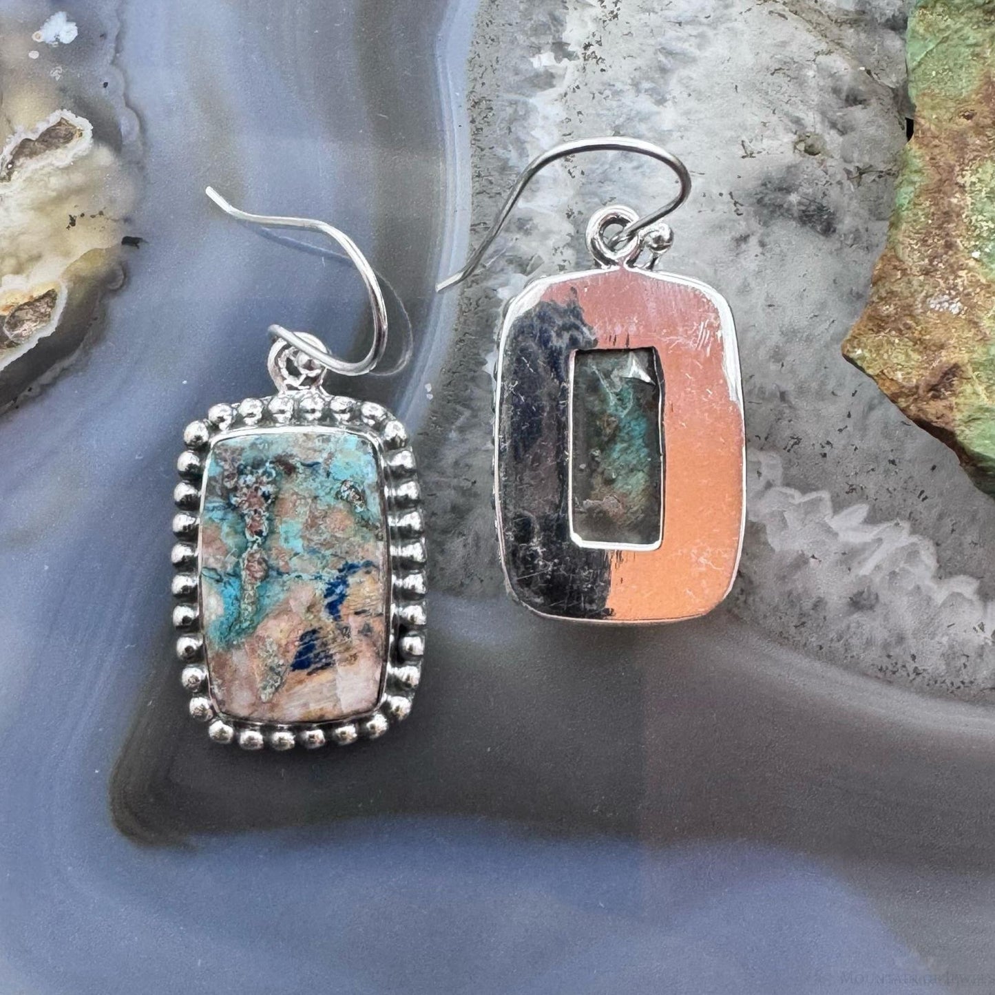 Sterling Southwestern Style Rectangle Shattuckite Dangle Earrings For Women